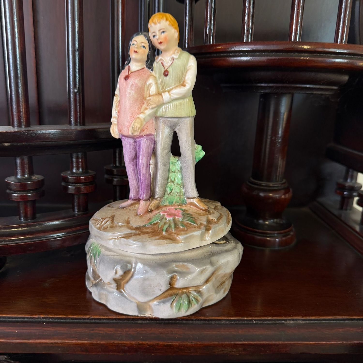 Ceramic couple music box, 7"