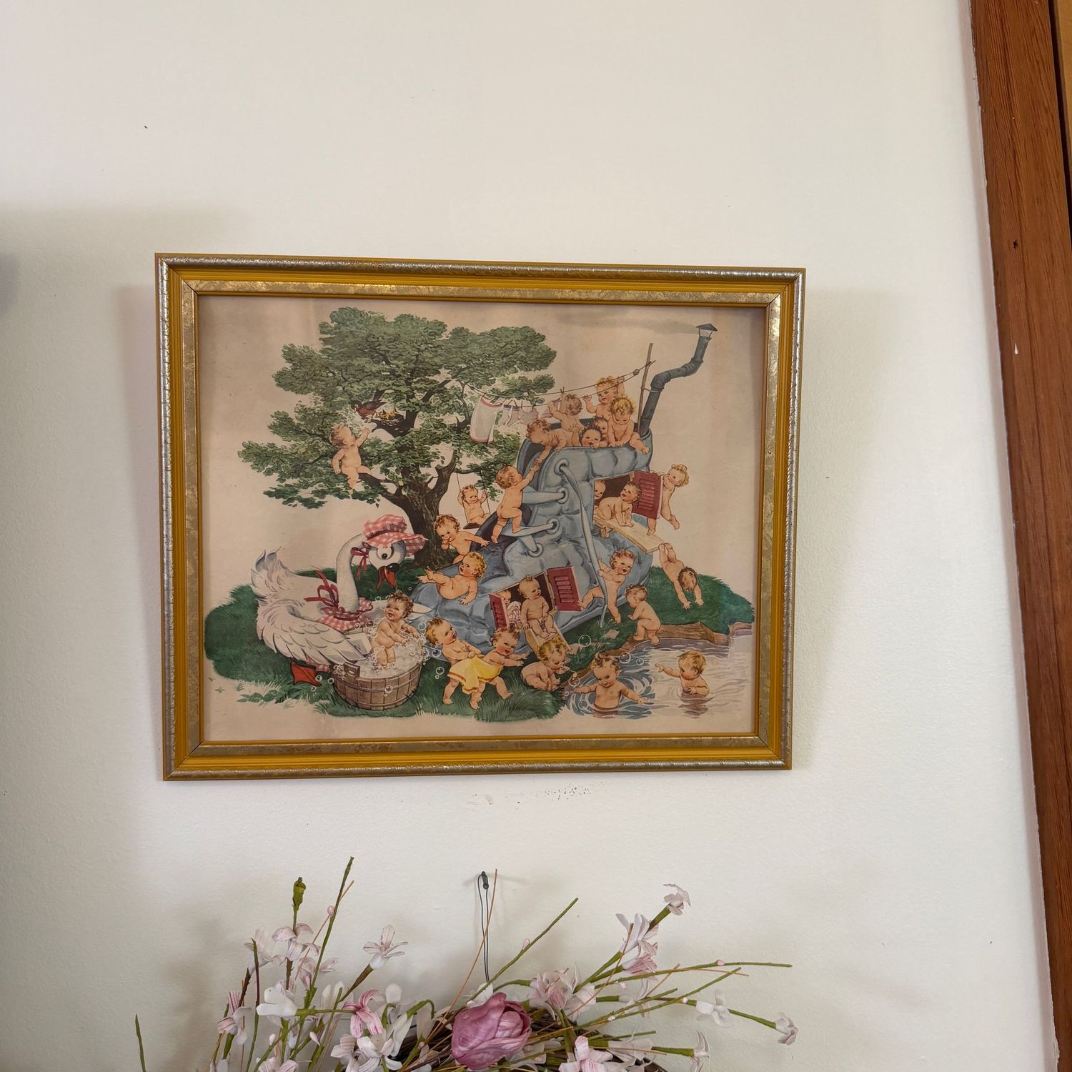 Old Woman in the Shoe Swan Soap advertising print, frame needs a new backer, 17" x 13"