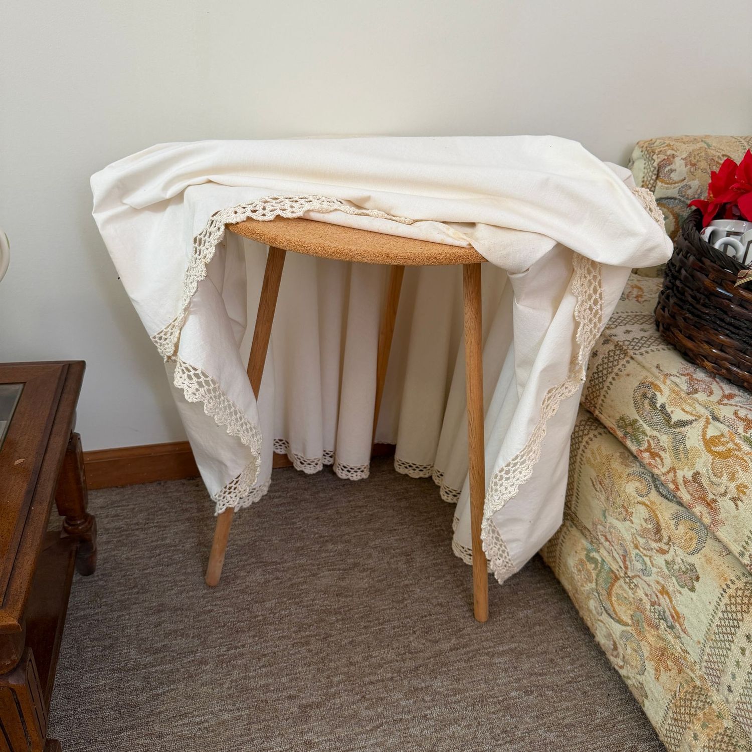 Small pressboard accent table, 25"H x 18"W