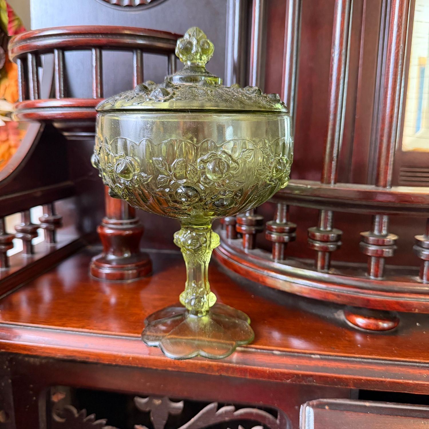 Fenton Glass cabbage rose, covered compote, 9"