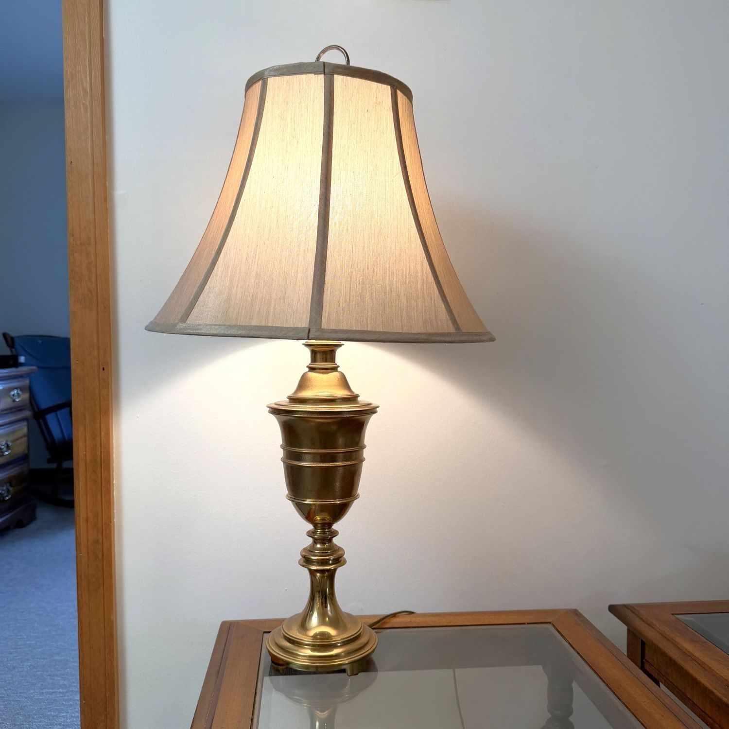 Table lamp, cast metal body with brass finish, 27"H x 15"W