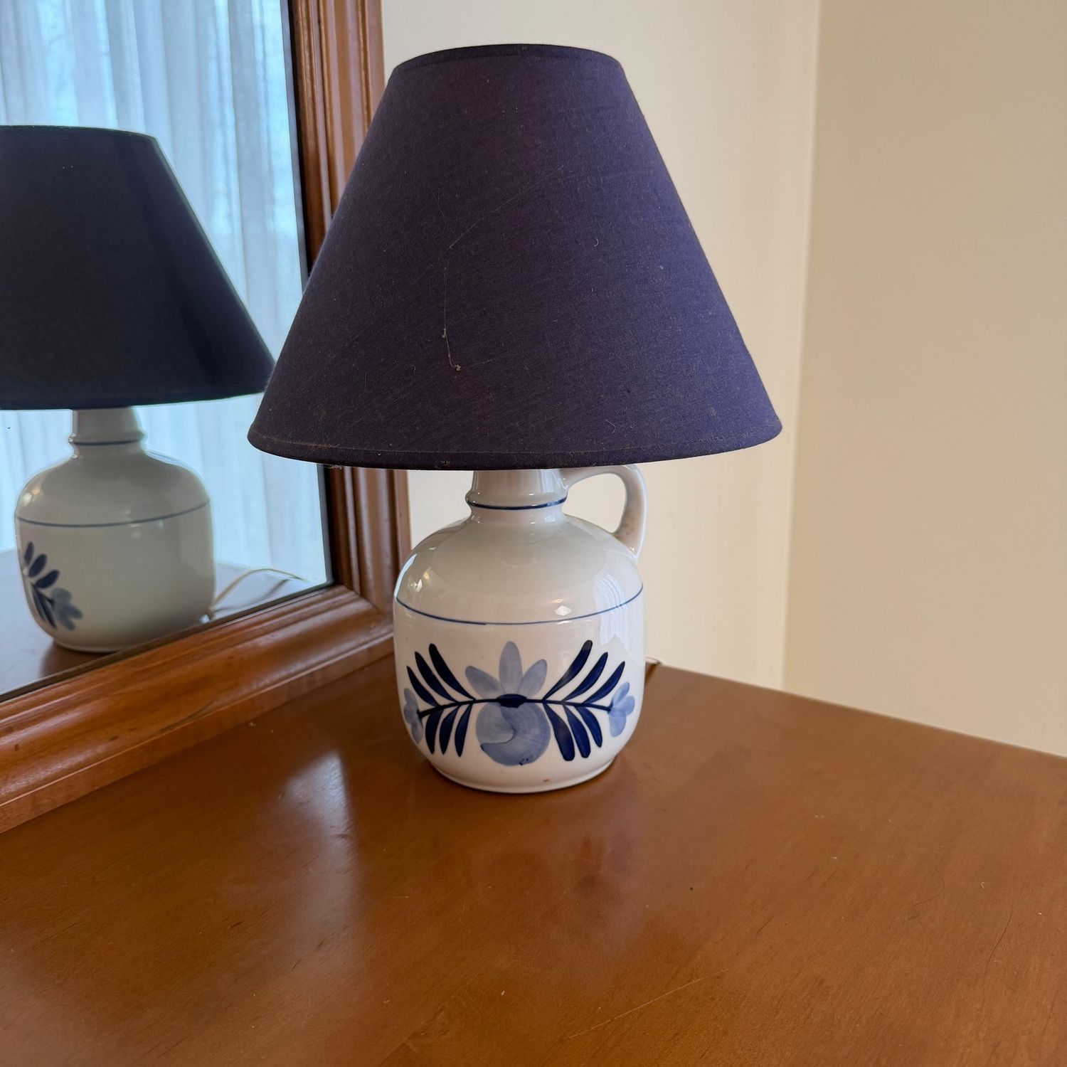 Pretty blue floral ceramic 13"H desk, dresser lamp