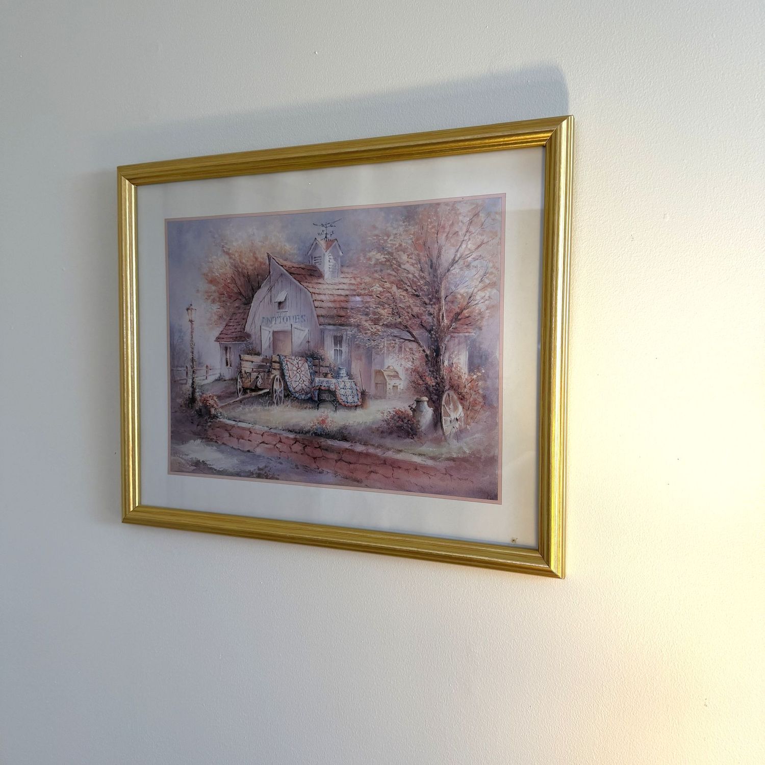 Antique barn print, some wear, nice frame, 17" x 21"