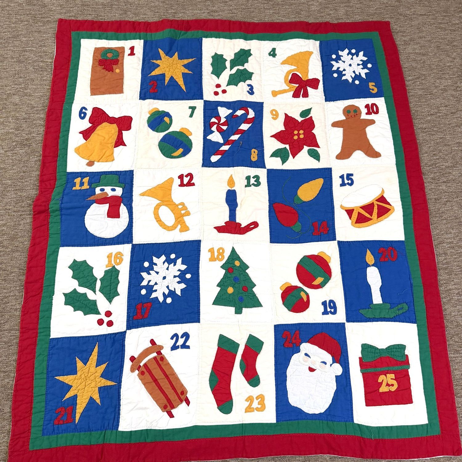 Christmas Advent, calendar, handmade quilt, 56" x 48"