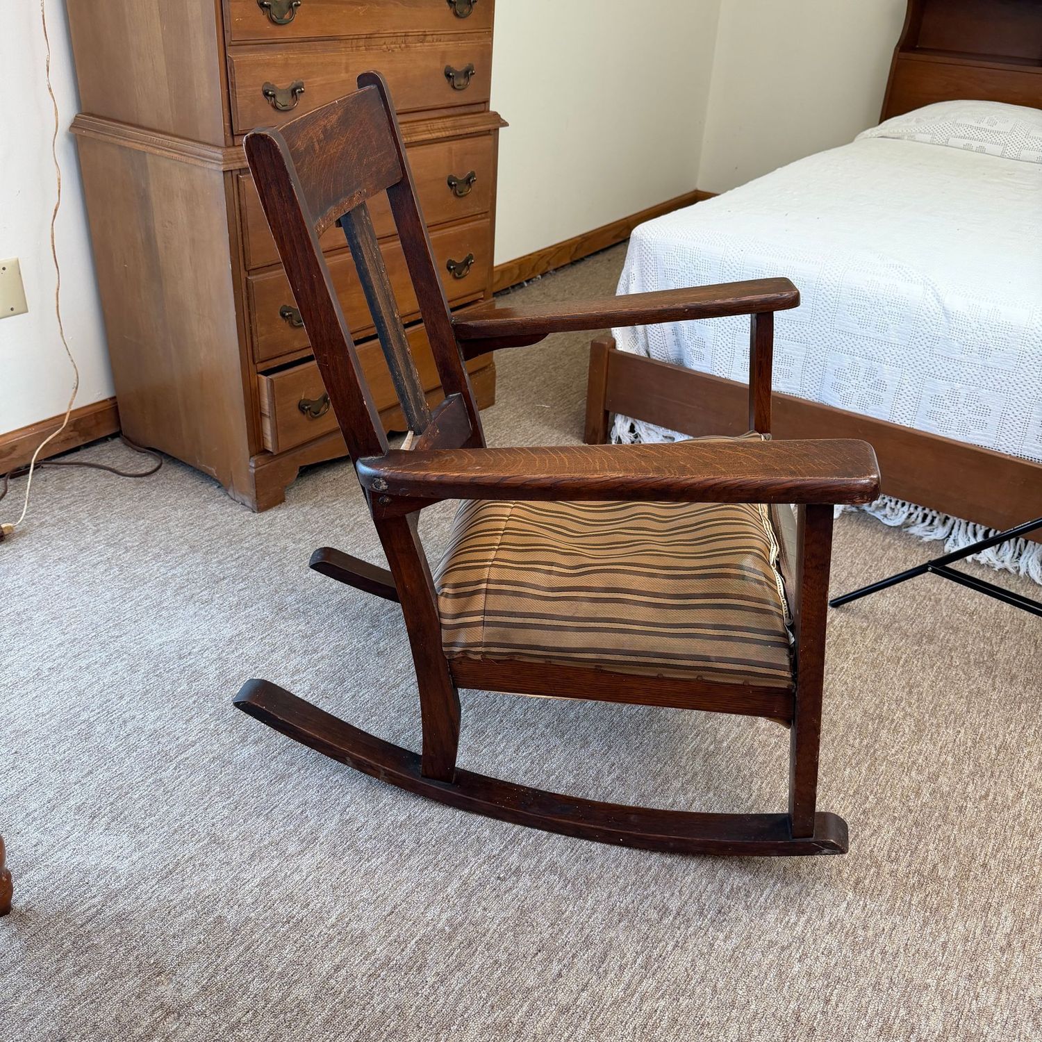 Mission Oak, Arts & Crafts rocker, needs a new seat, 46"H x 26"W (This item is heavy and in the lower level)