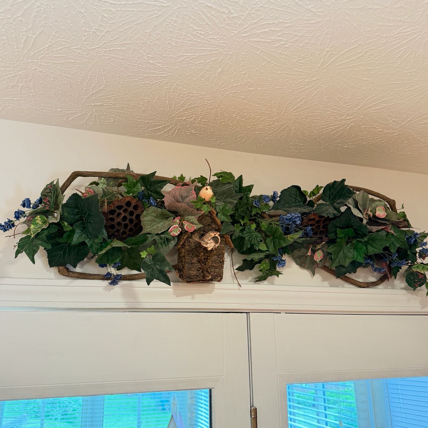 Long Woven Branch Swag With Vines & Birdhouse 39-40”
