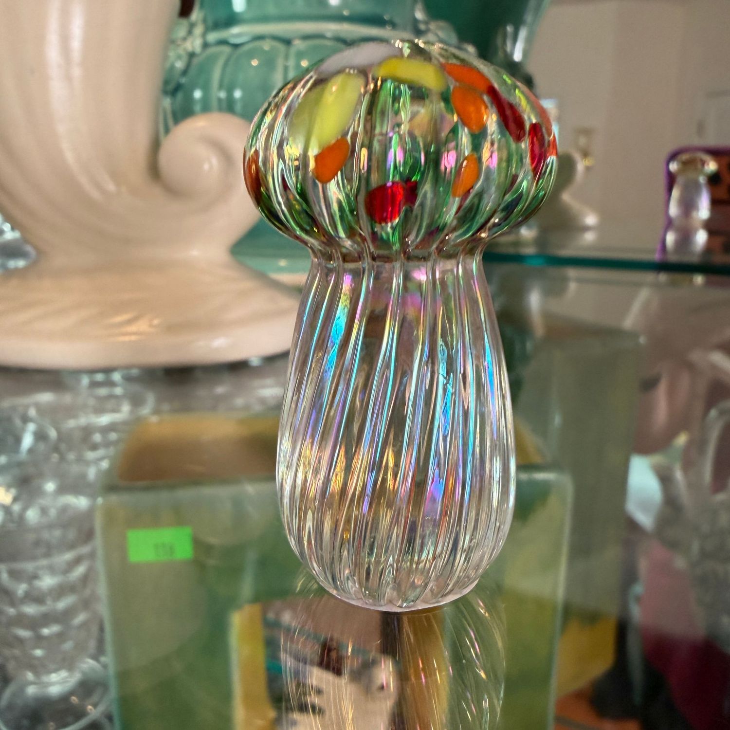 Hinkle Art Glass iridescent mushroom, 2"
