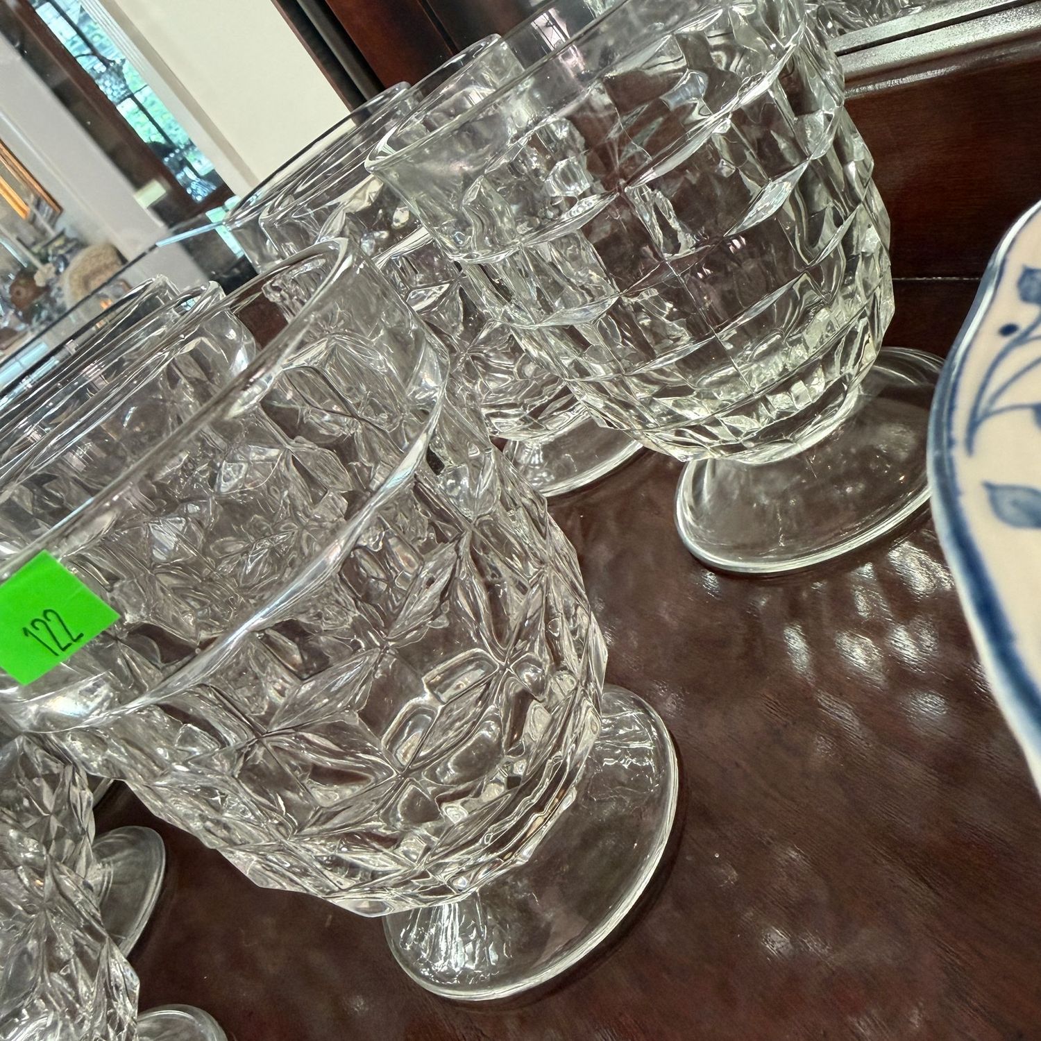 Lot #122, Fostoria American (9) petite footed glasses, 4.25"H