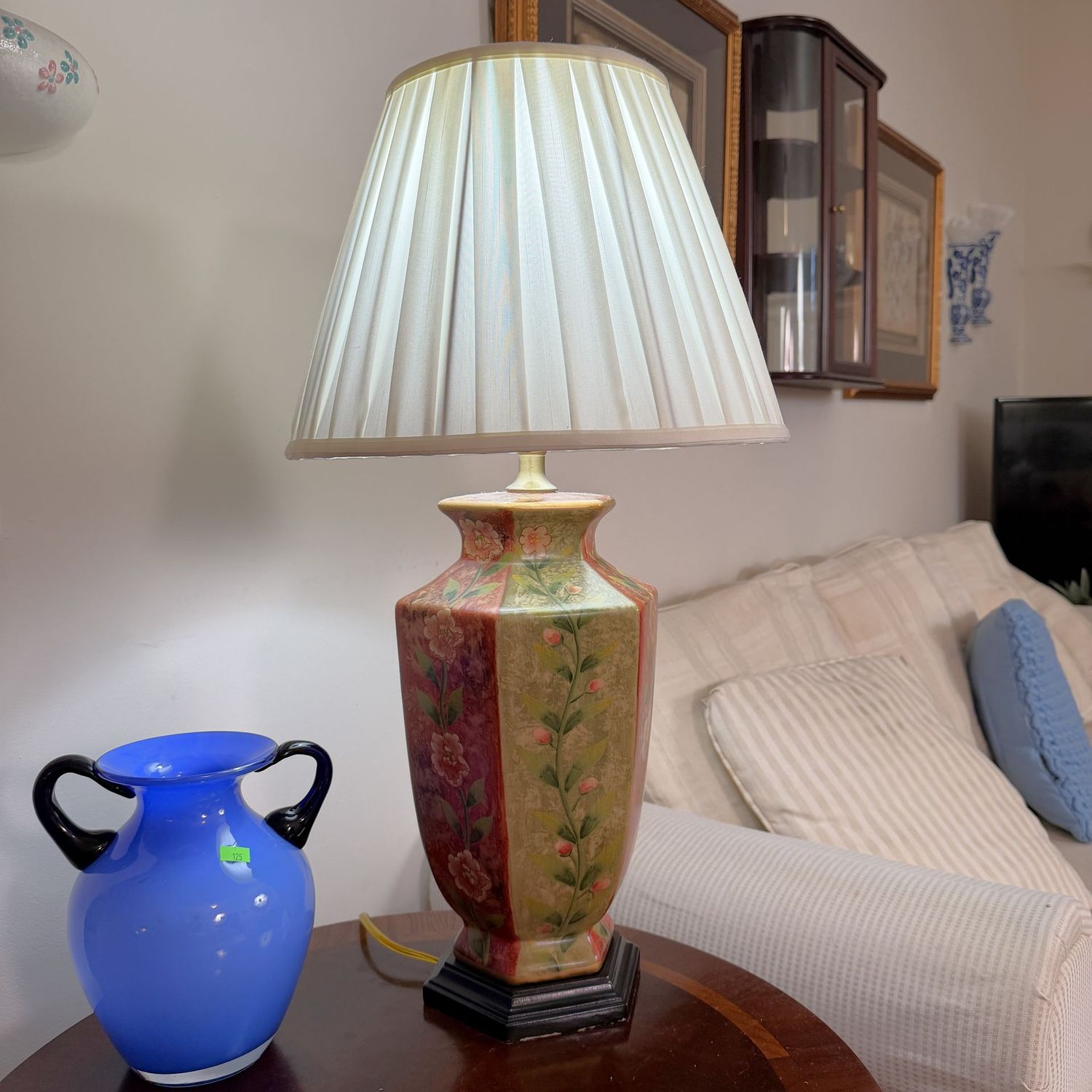 Tall floral ceramic paneled table lamp, 26 Tall floral ceramic paneled table lamp, 26"H x 13"W