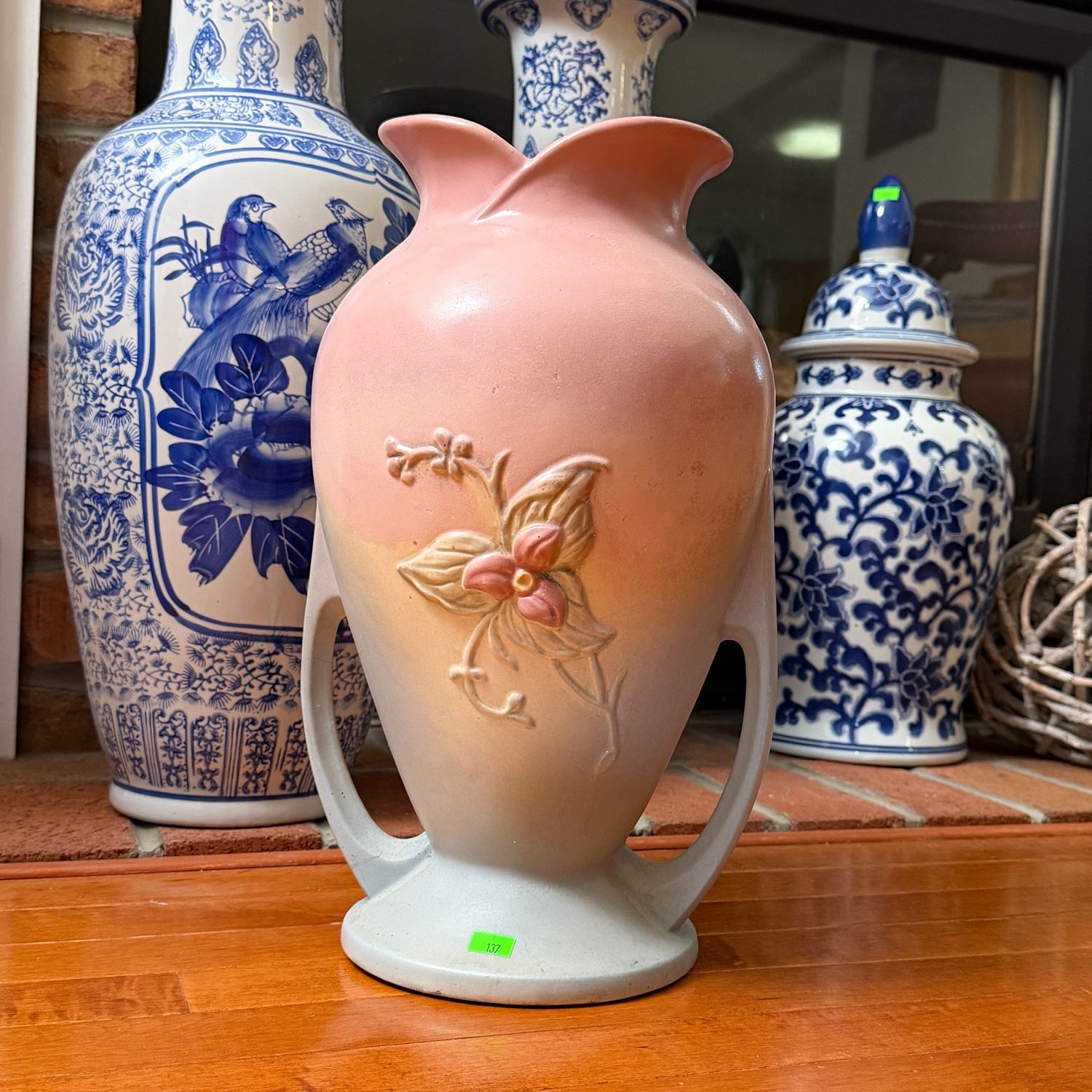 Lot #137, Monumental Hull pottery magnolia W20 vase, 15 1/2"