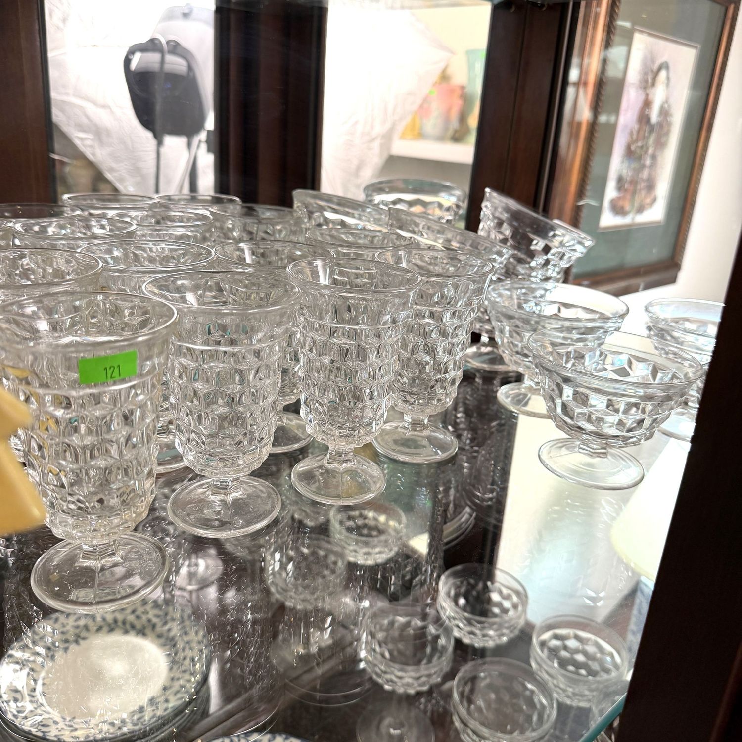 Lot #121, Fostoria American petite footed glasses (8), and sherbet cups (7) Lot #121, Fostoria American petite footed glasses (8), and sherbet cups (7)
