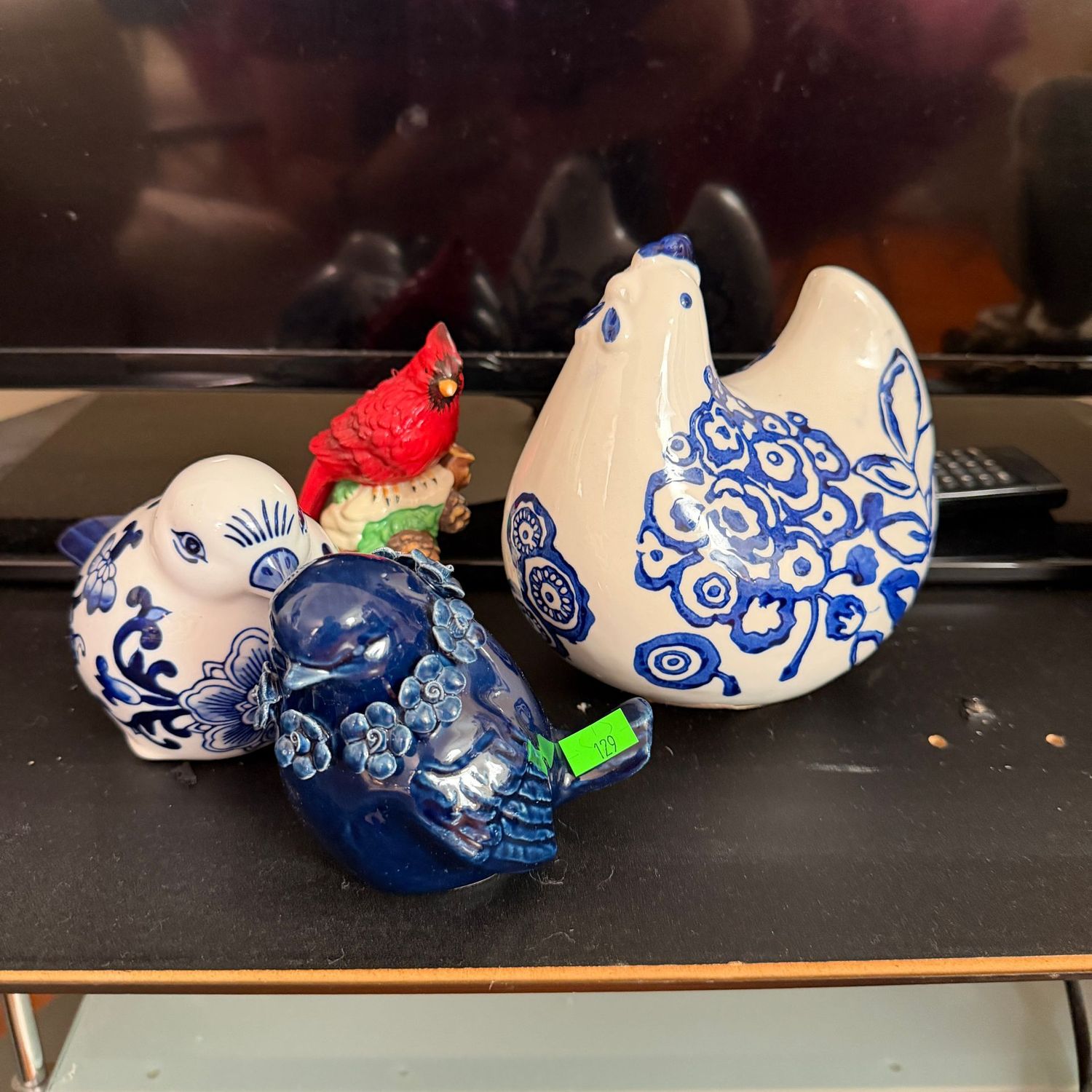 Lot #129, ceramic and porcelain birds, hen, chicks & cardinal