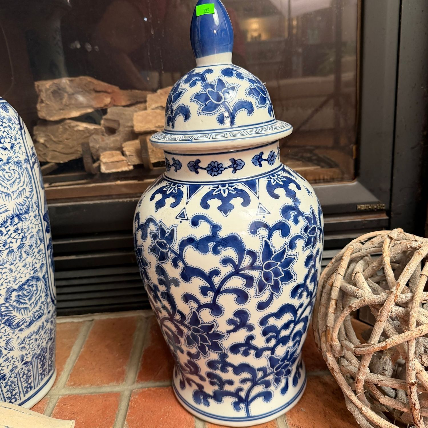 Lot #132, tall, blue and white floral ceramic, floor, ginger jar, 20"