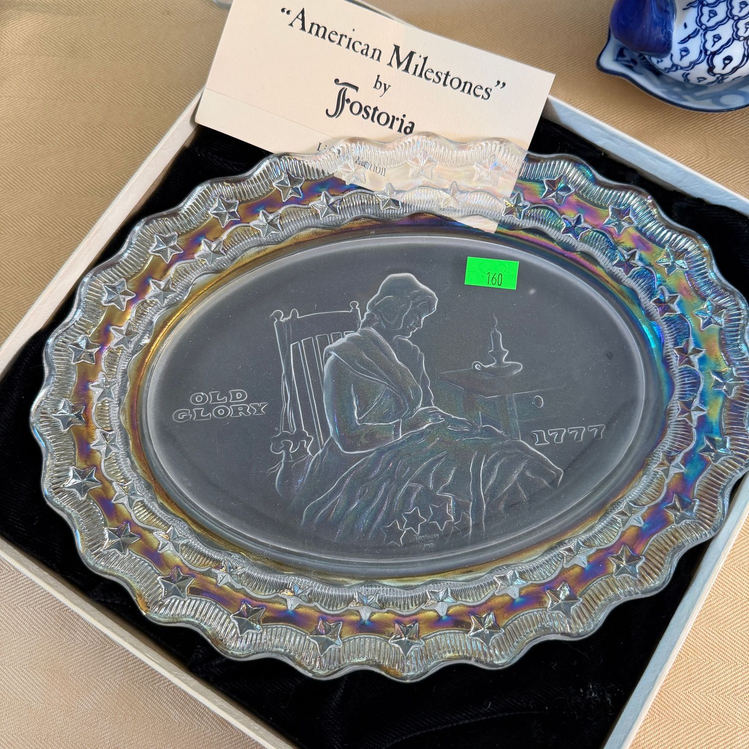 Lot #160, Fostoria American Milestones Old Glory oval plate, 10"
