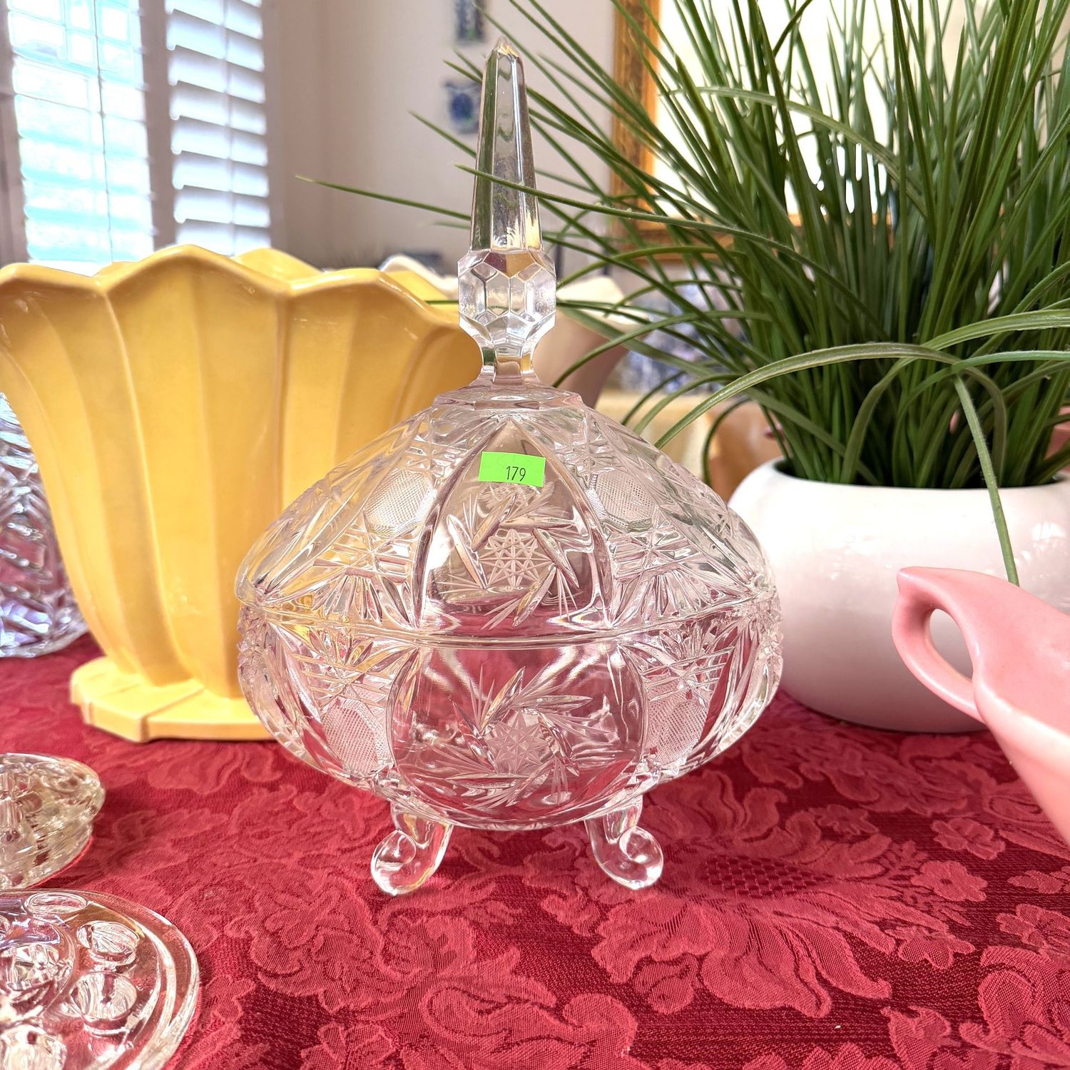 Lot #179, pressed and cut crystal, covered candy dish, 11 Lot #179, pressed and cut crystal, covered candy dish, 11"H