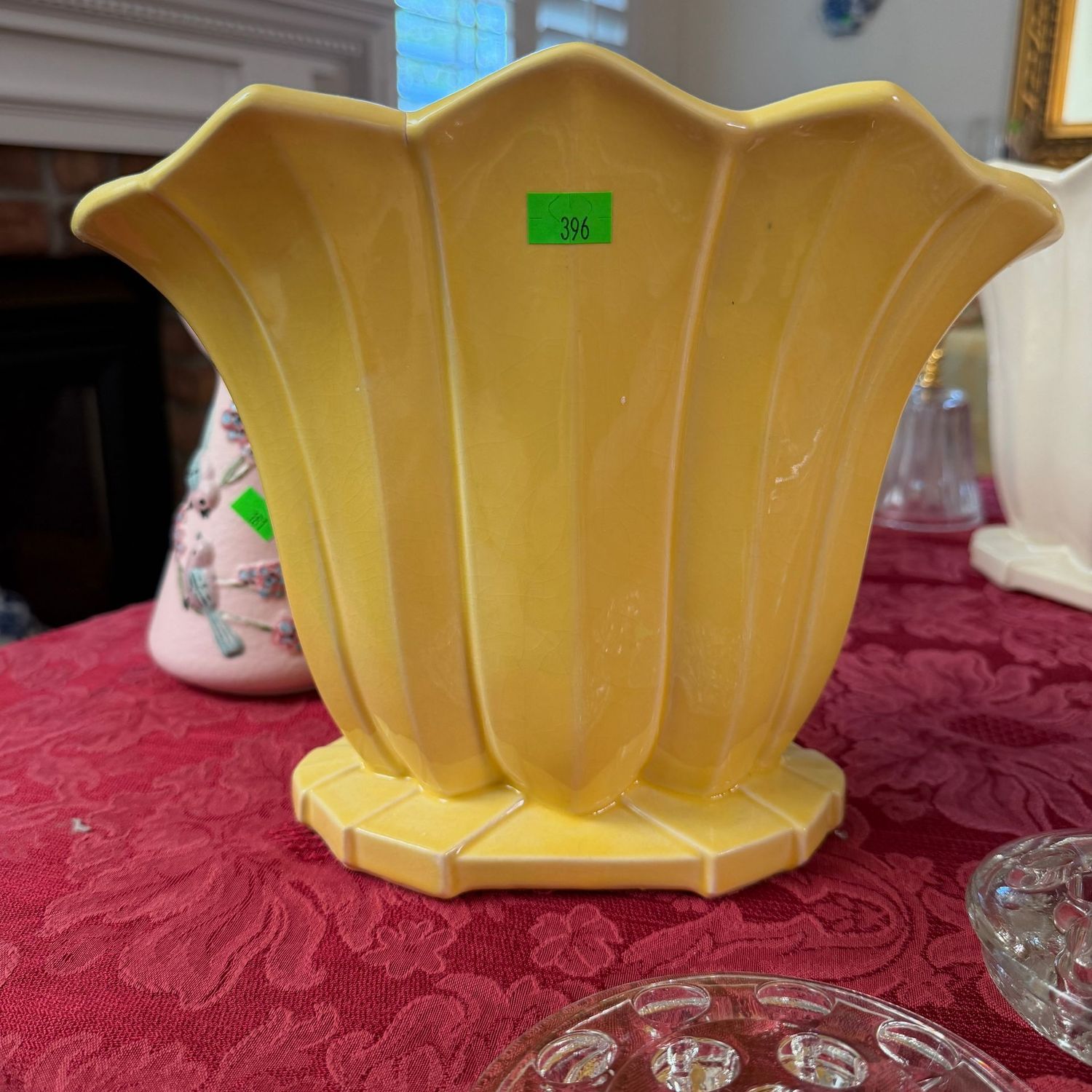Lot #396, McCoy pottery yellow fan vase, 8.5"H