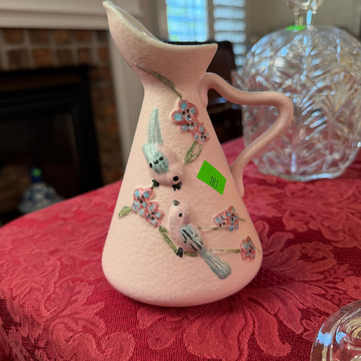 Lot #181, Hull pottery Serenade bird ewer, small pitcher, 7 Lot #181, Hull pottery Serenade bird ewer, small pitcher, 7"