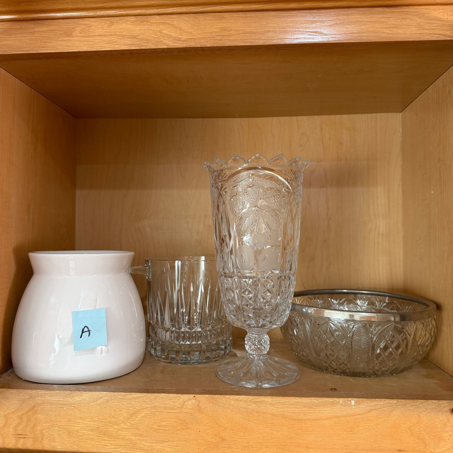 Kitchenware Lot A with ceramic vase, ice bucket, bowl, and crystal vase