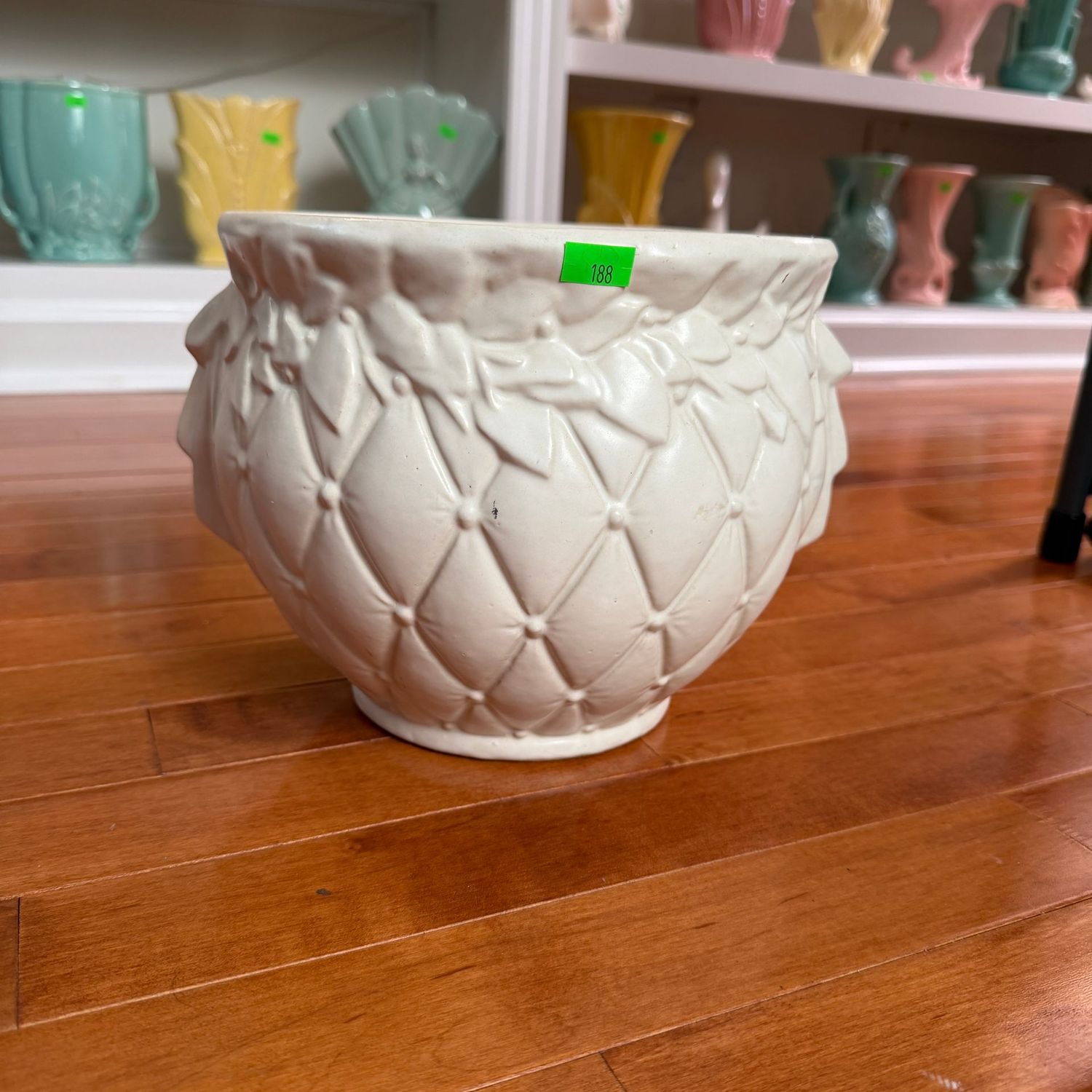 Lot #188, McCoy pottery ivory quilted jardiniere, 7.5"H