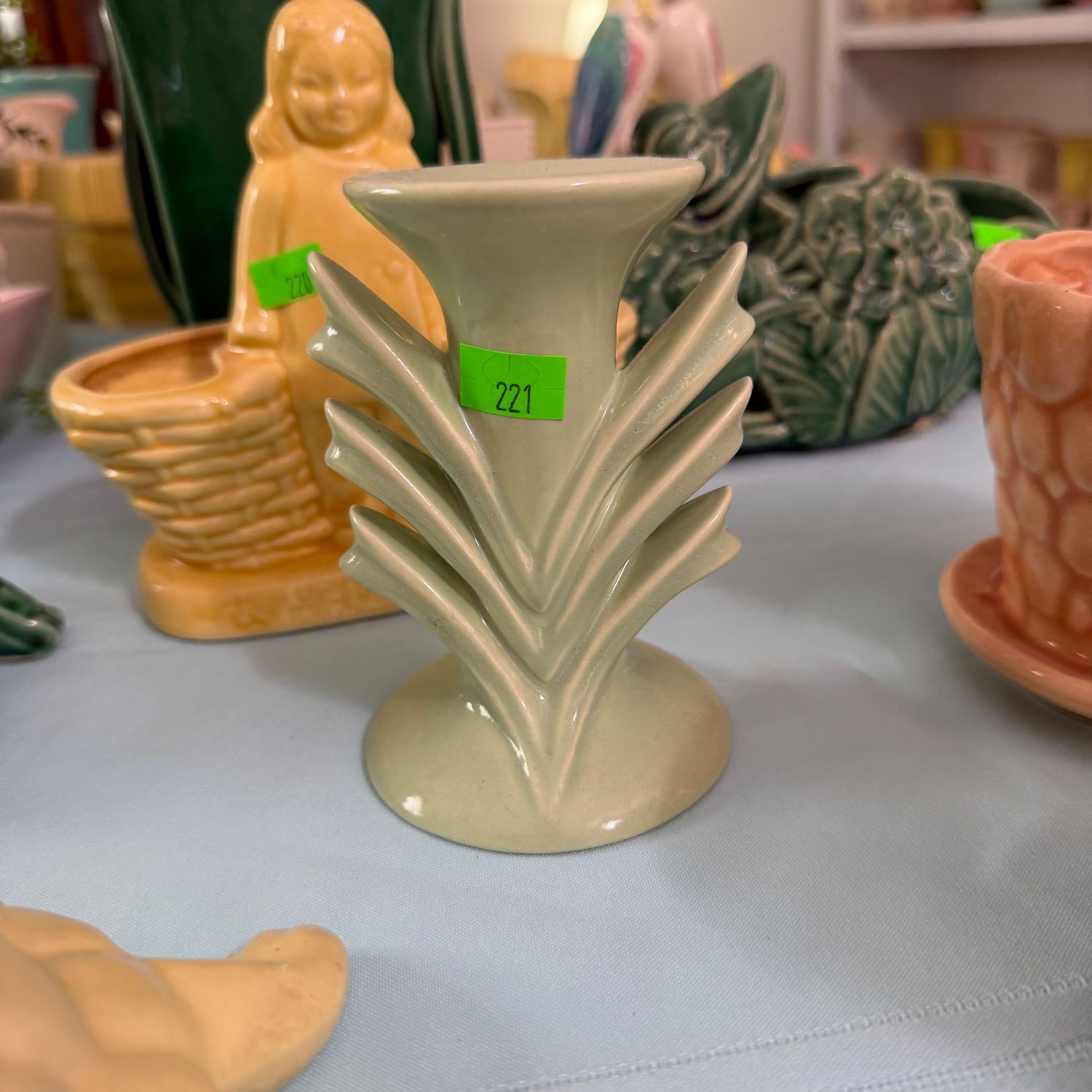 Lot #221, pale green Red Wing pottery, Charles Murphy candlestick, 4.5"H