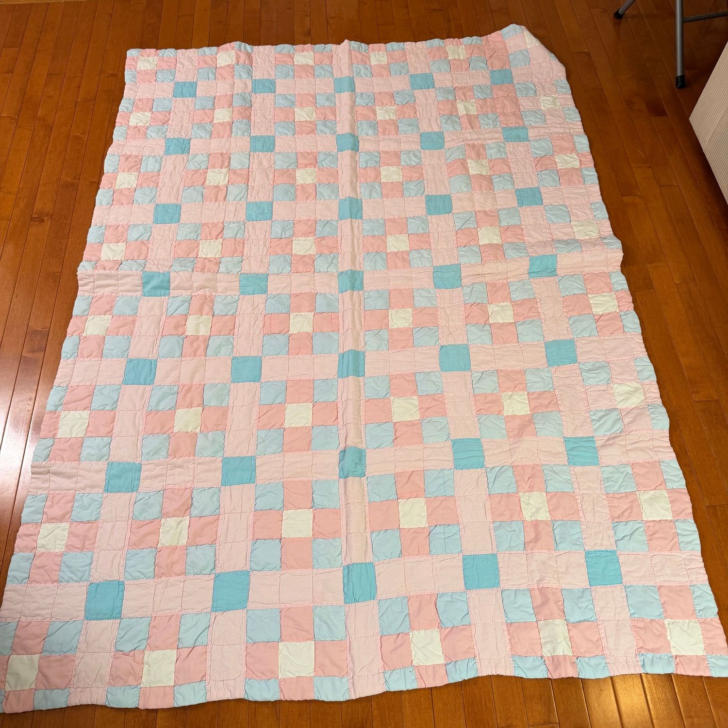 Pastel nine-patch quilt, 6'6" x 4'6"