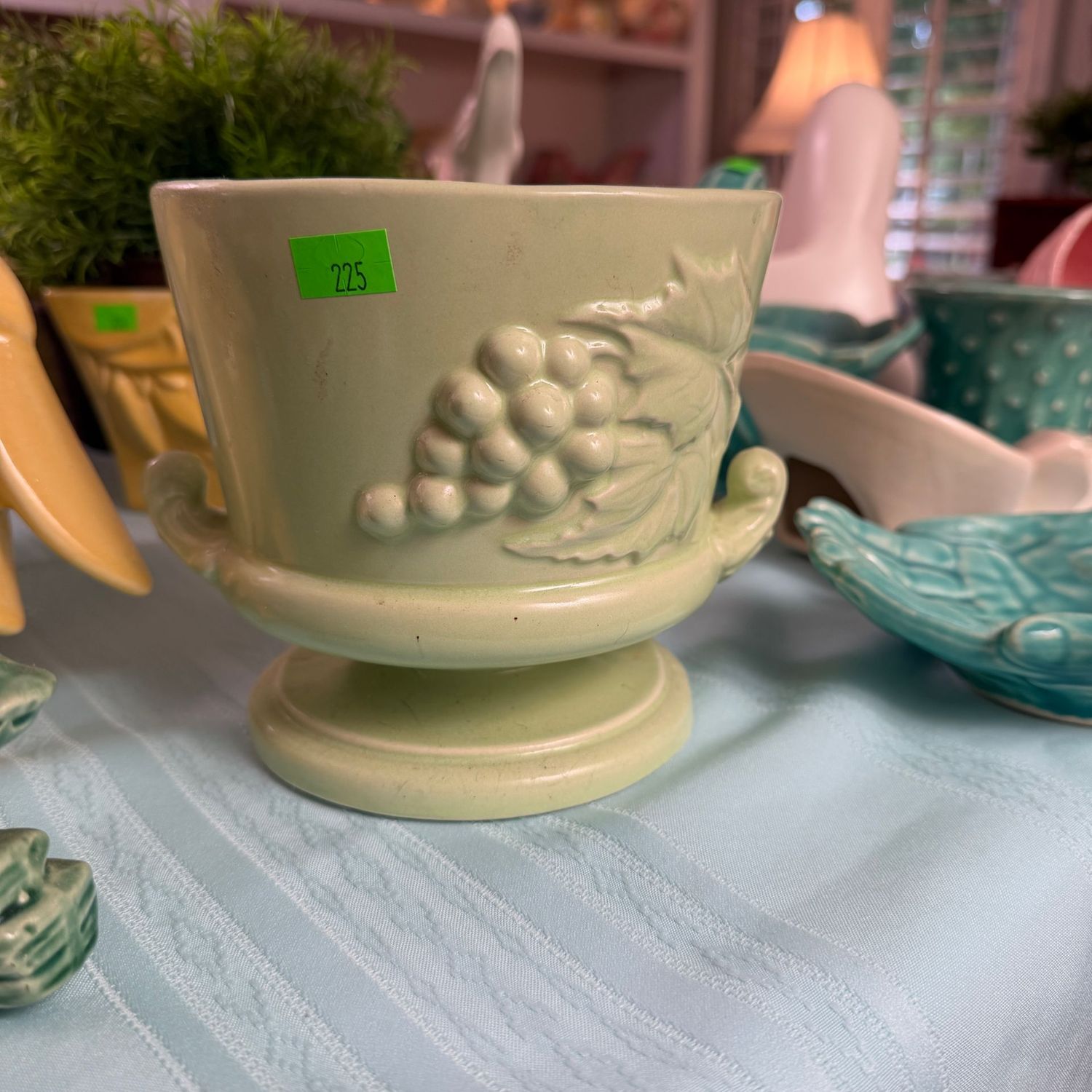 Lot #225, pale green Hull pottery Tuscany planter, 5.5"H