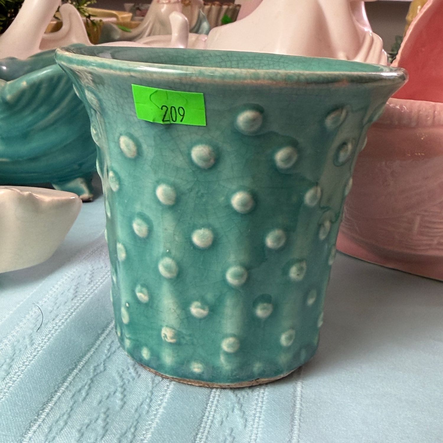 Lot #209, Nelson McCoy pottery green hobnail planter, 3.5"