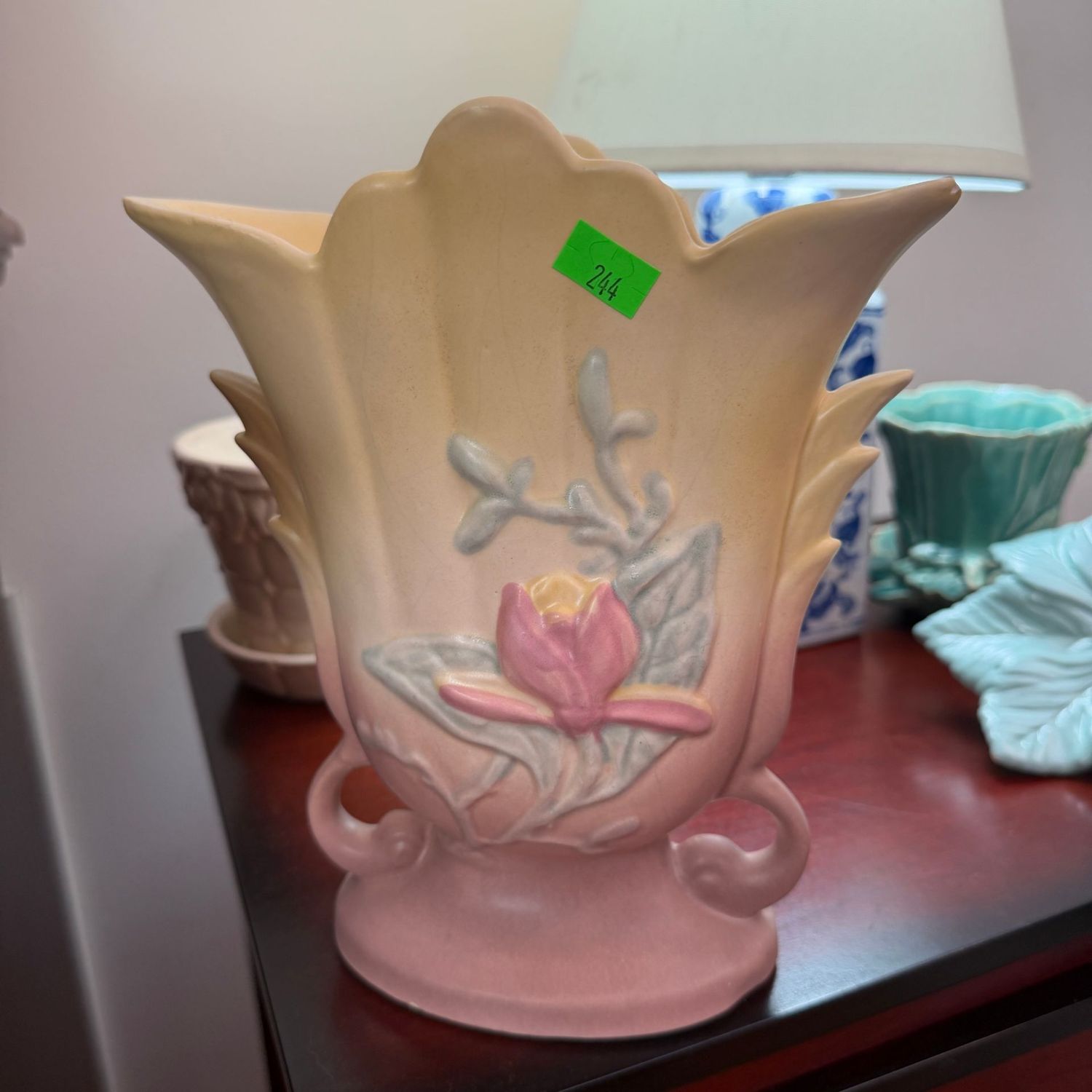 Lot #244, Hull pottery magnolia vase, chip at rim, 8.5"H