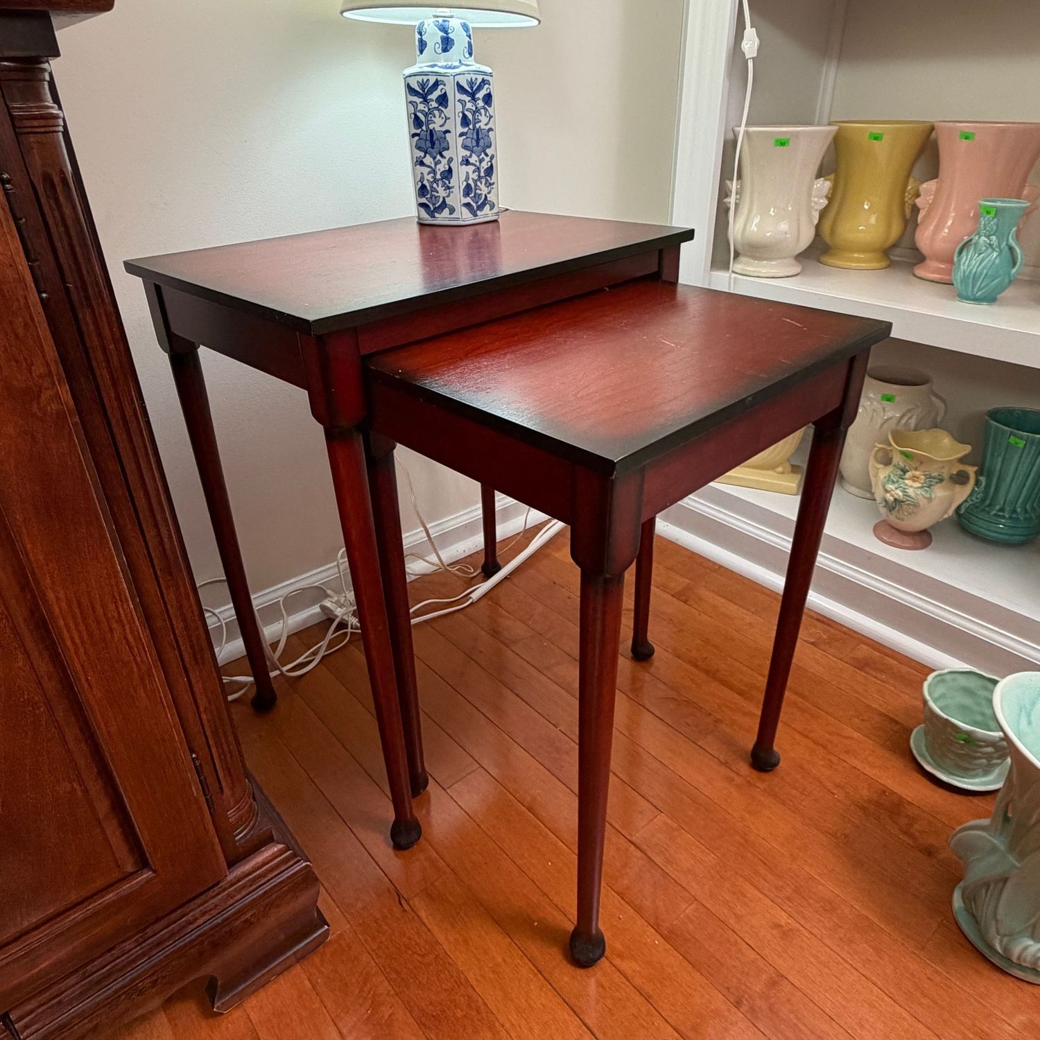 Set of nesting side tables, one has more wear on top (see photos), 23"H x 17"L x 13"D
