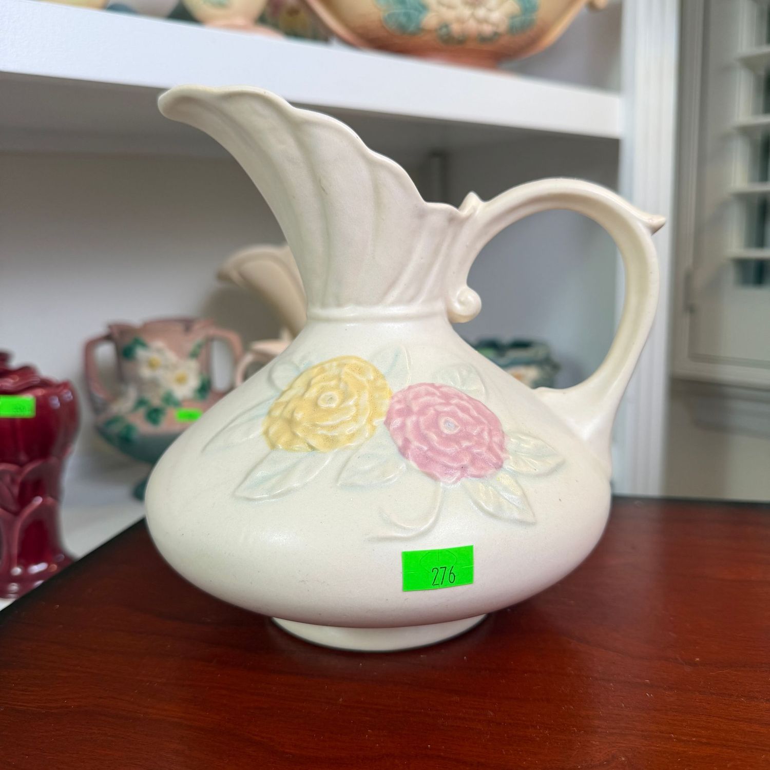 Lot #276, Hull pottery open rose, pitcher, 7"