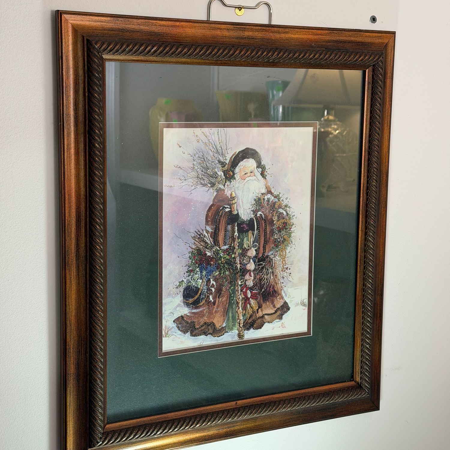 Rustic Santa Claus print in frame, 18" x 16"