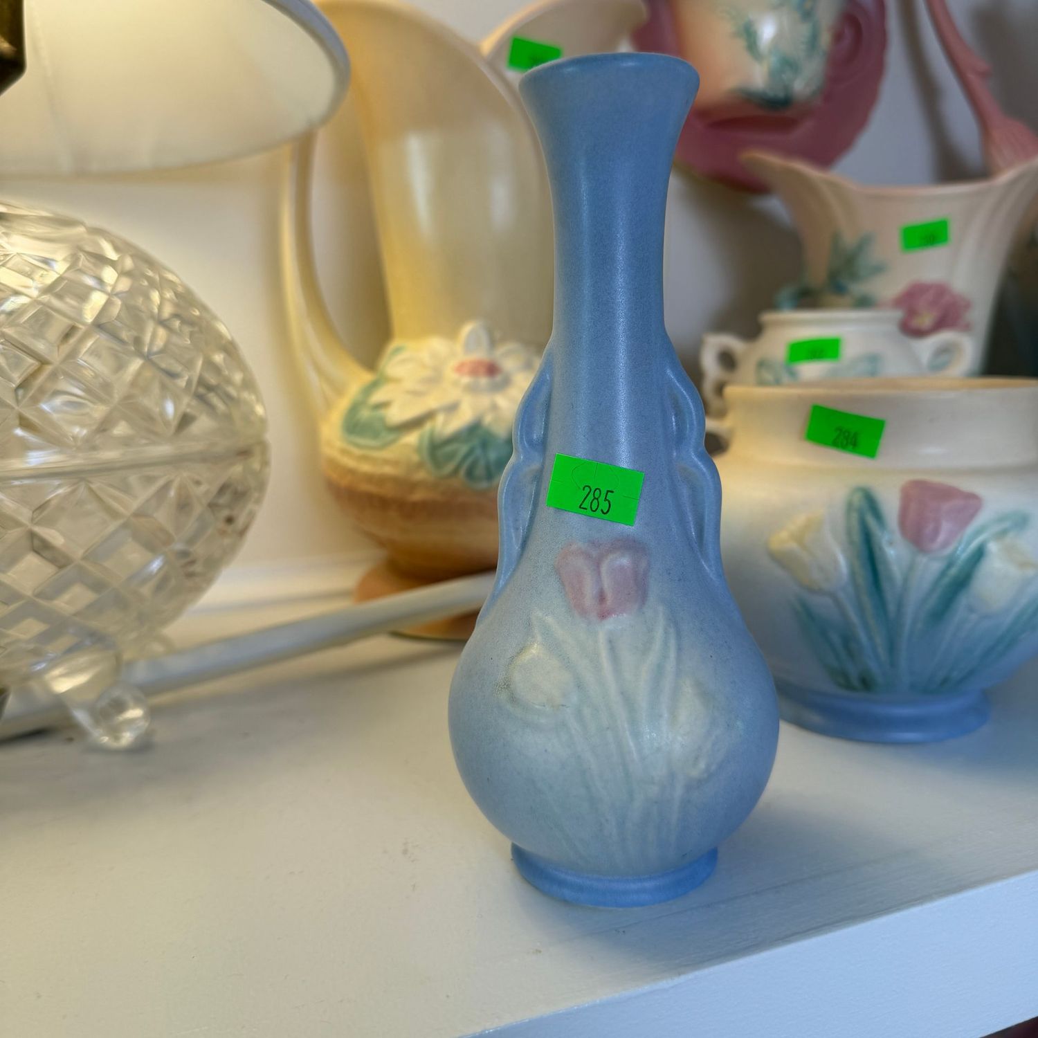 Lot #285, Hull pottery blue tulip, slender vase, 5 3/4"