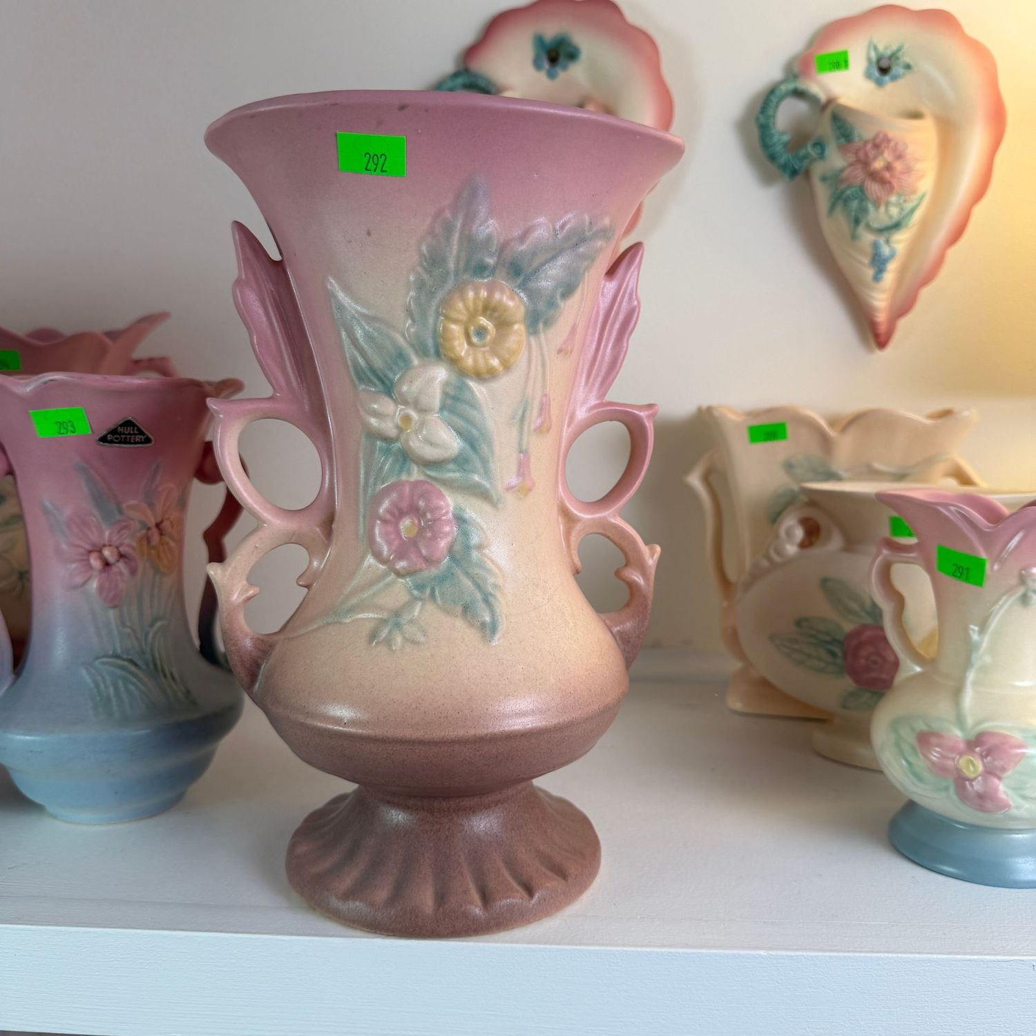 Lot #292, Hull pottery wildflower double-handle vase, 10 1/2"