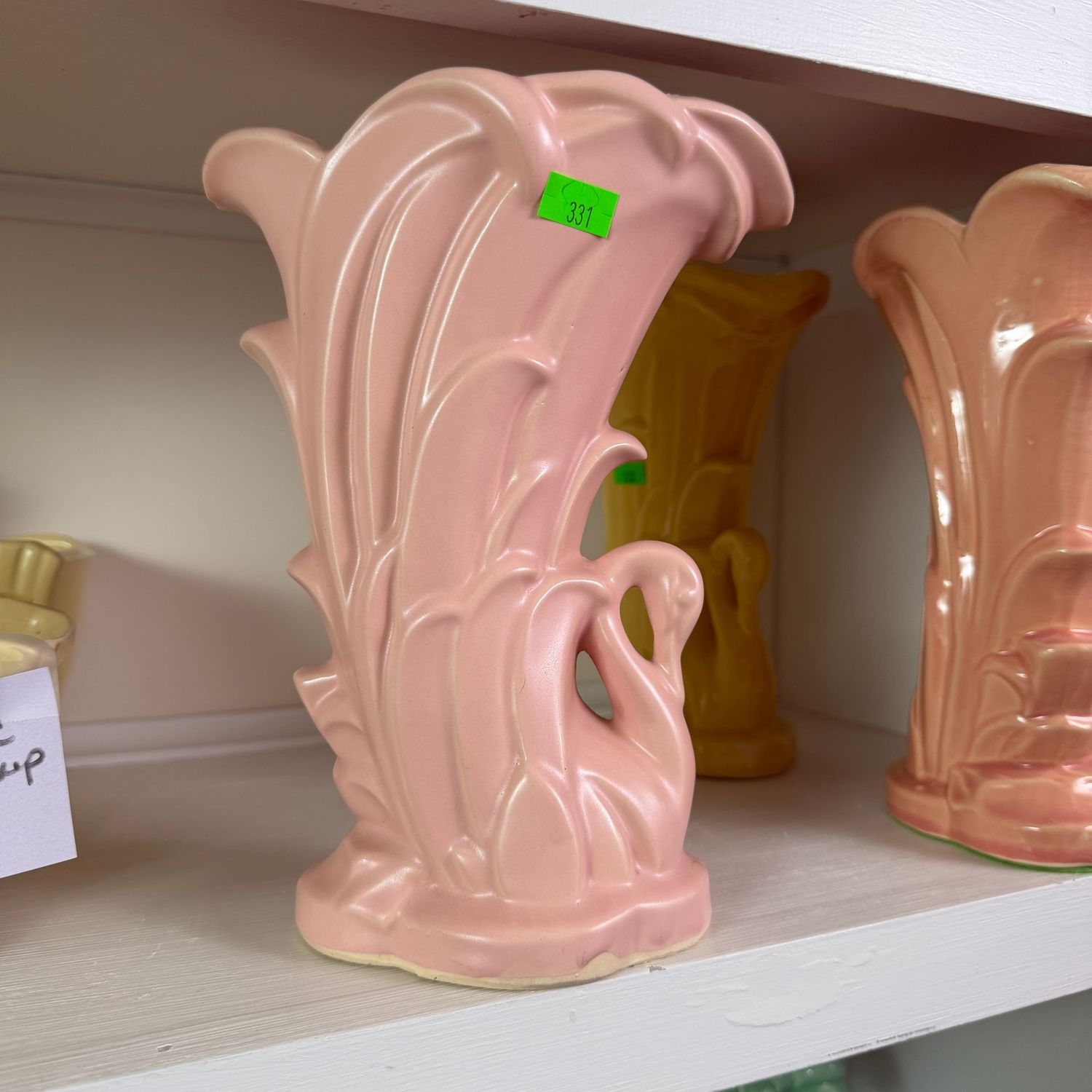 Lot #331, McCoy pottery pink swan vase, 9 Lot #331, McCoy pottery pink swan vase, 9"