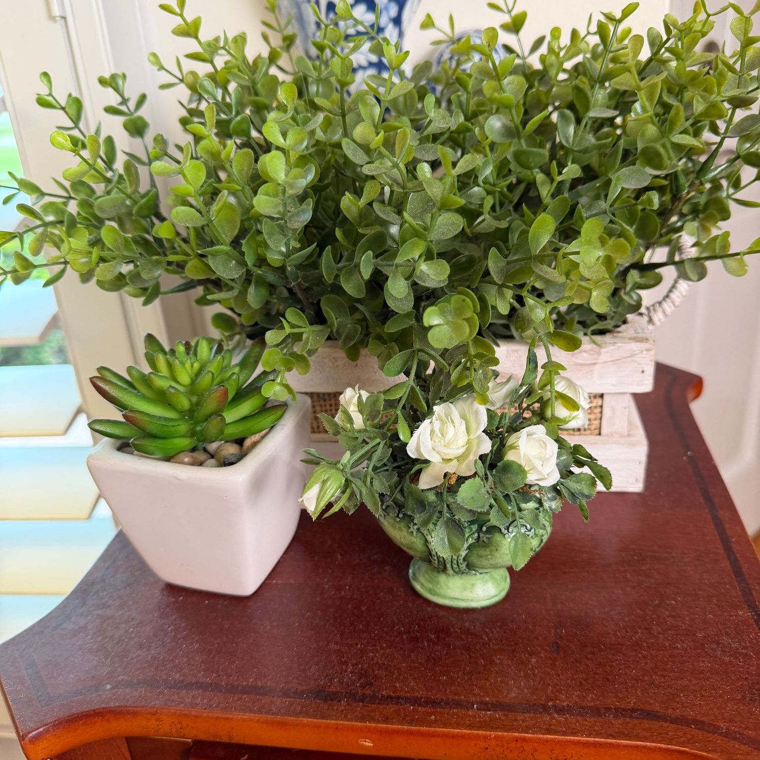 Group of faux plants, succulents, longest is 8"