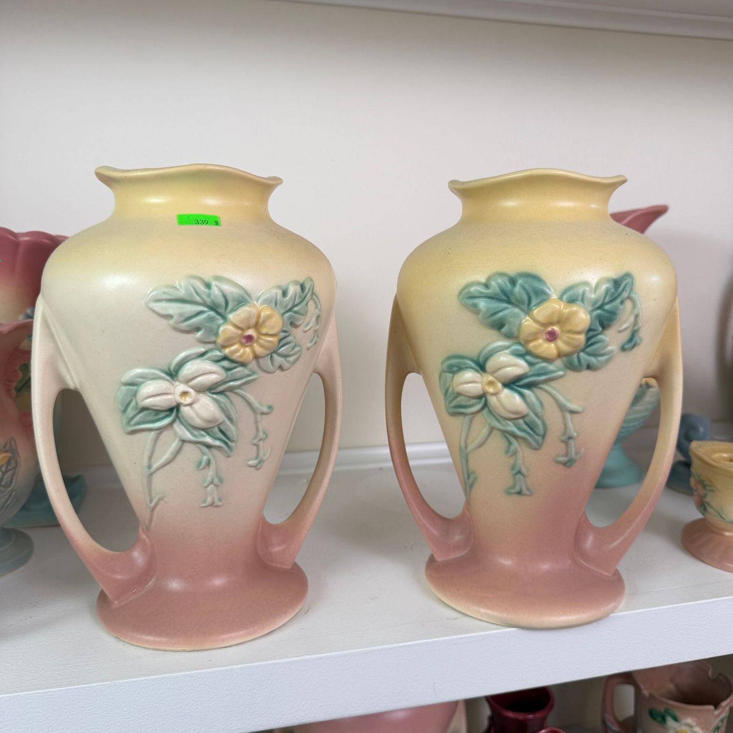 Lot #339, pair of Hull pottery wildflower, double-handled vases, 8 1/2"