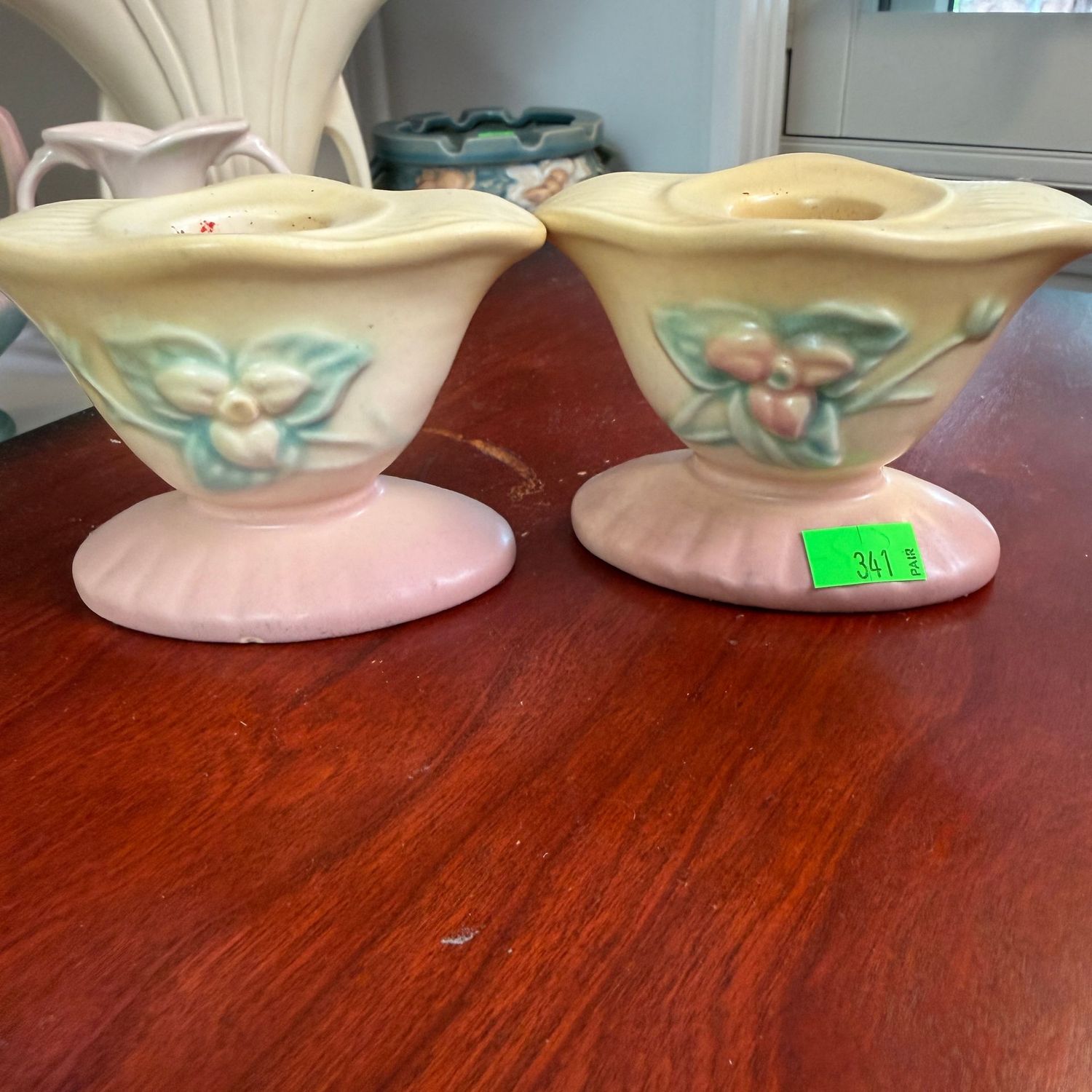 Lot #341, pair of Hull pottery wildflower candle holders