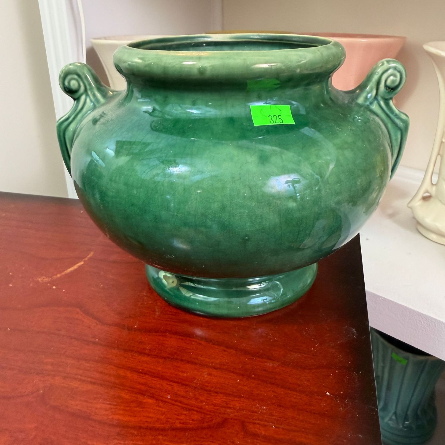 Lot #325, green McCoy pottery planter, 8 Lot #325, green McCoy pottery planter, 8"W