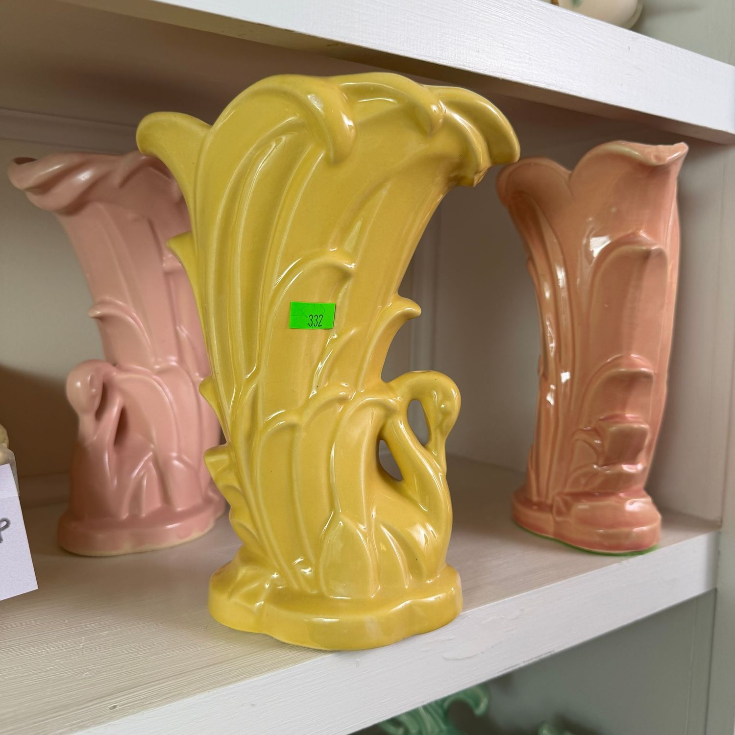 Lot #332, McCoy pottery yellow swan vase,  9"