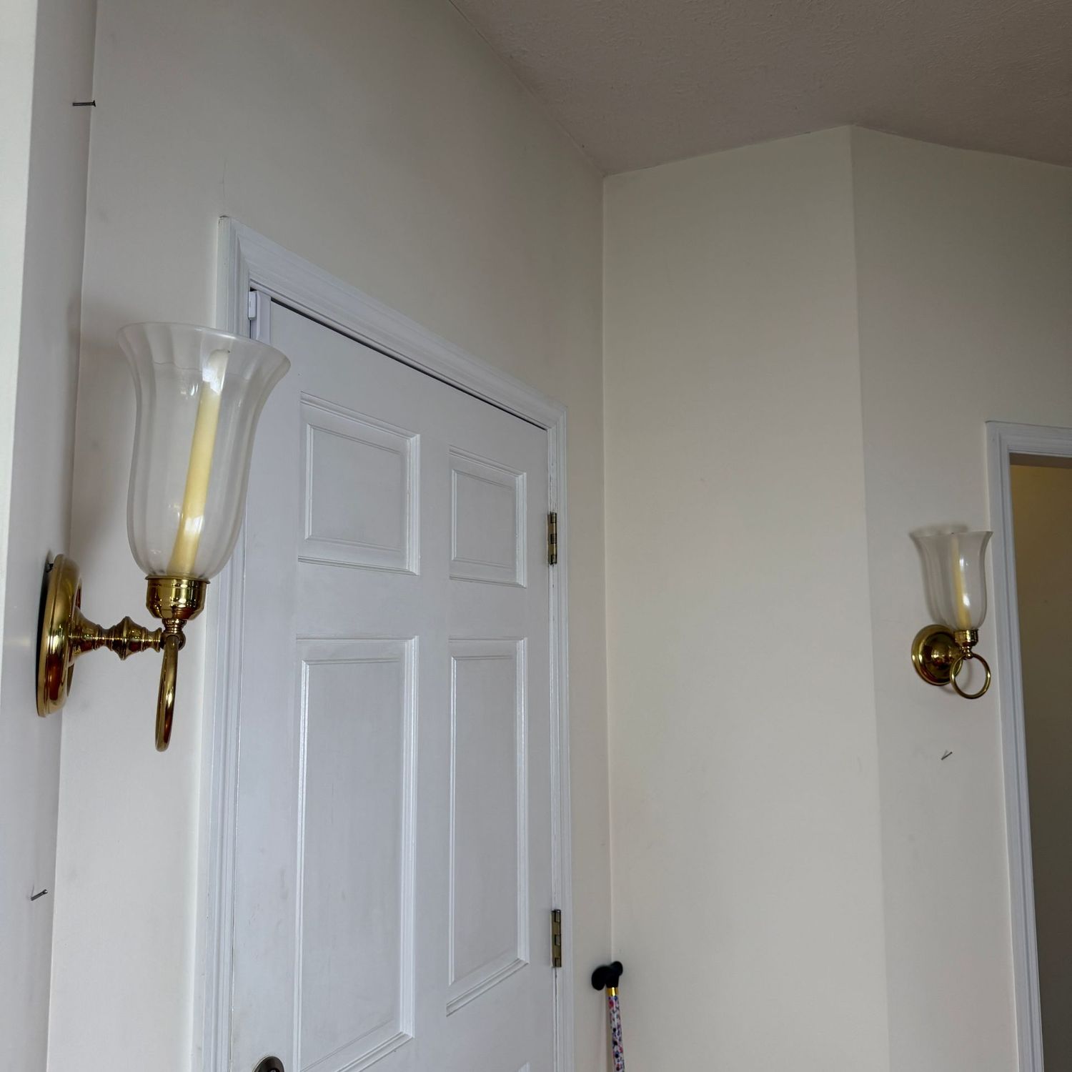Pair of candle sconces, metal with brass finish, 14 Pair of candle sconces, metal with brass finish, 14"H