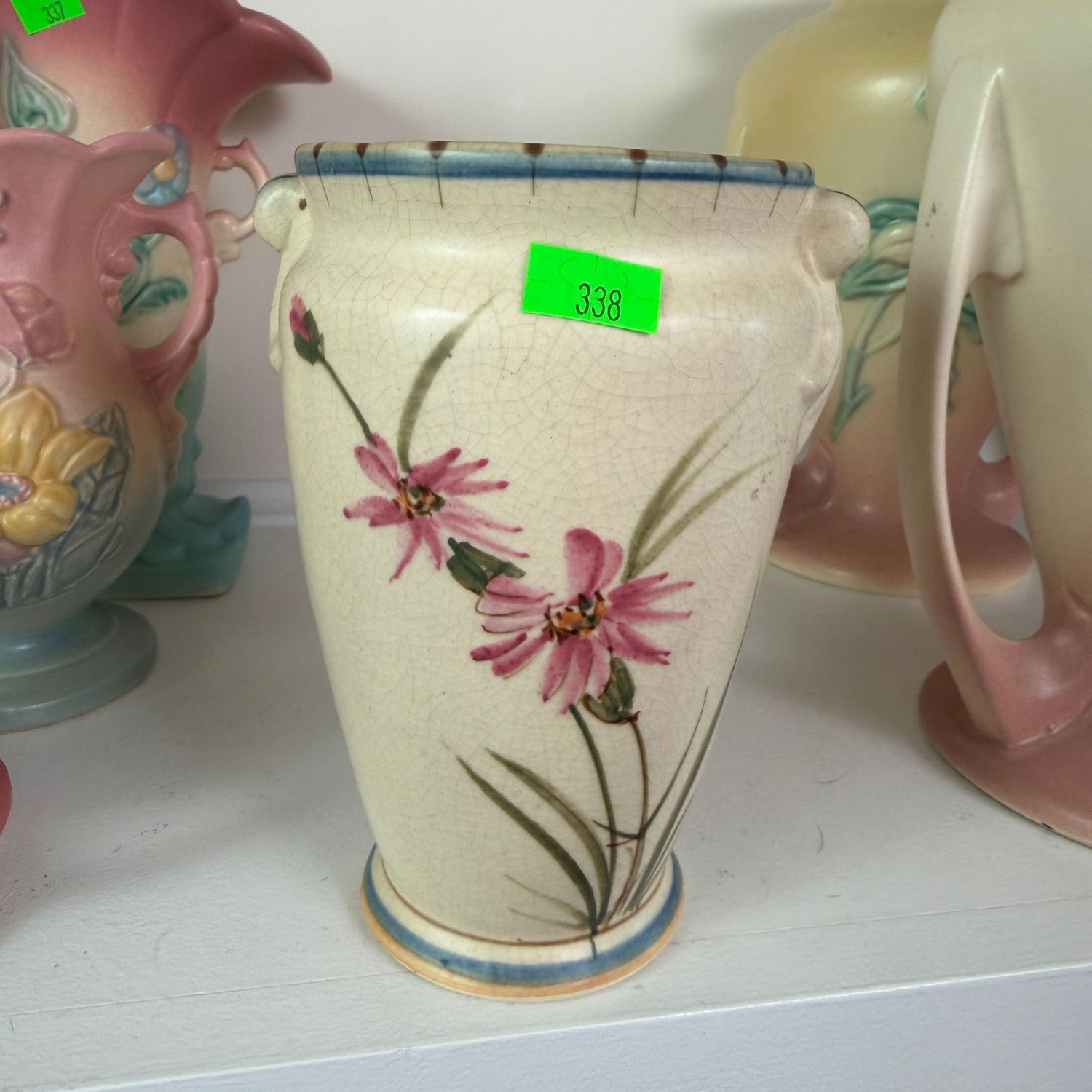 Lot #338,  Bonito Weller pottery vase, signed by Hester Pillsbury, 6.5"H