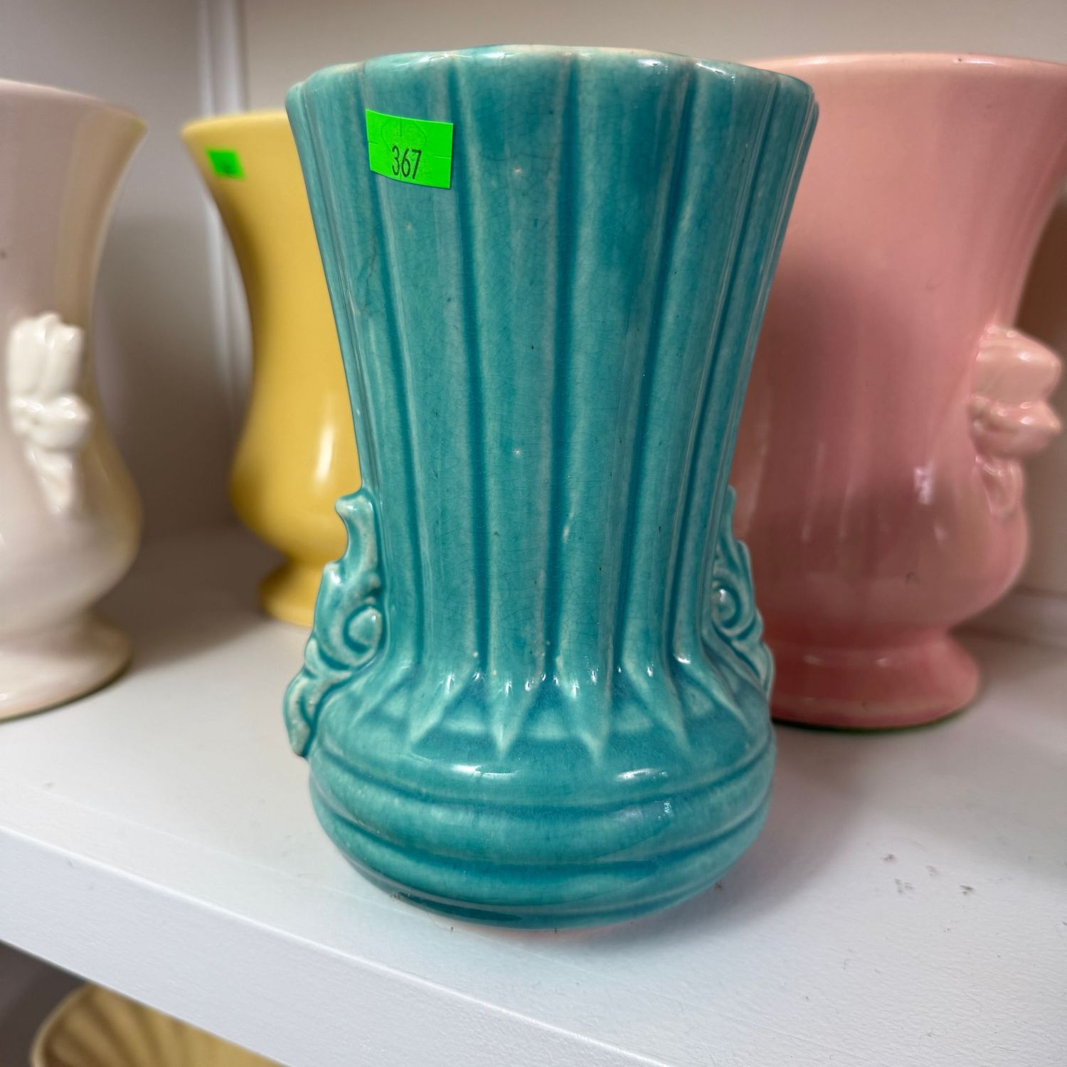 Lot #367(a), teal (McCoy) pottery deco vase, 7.5"