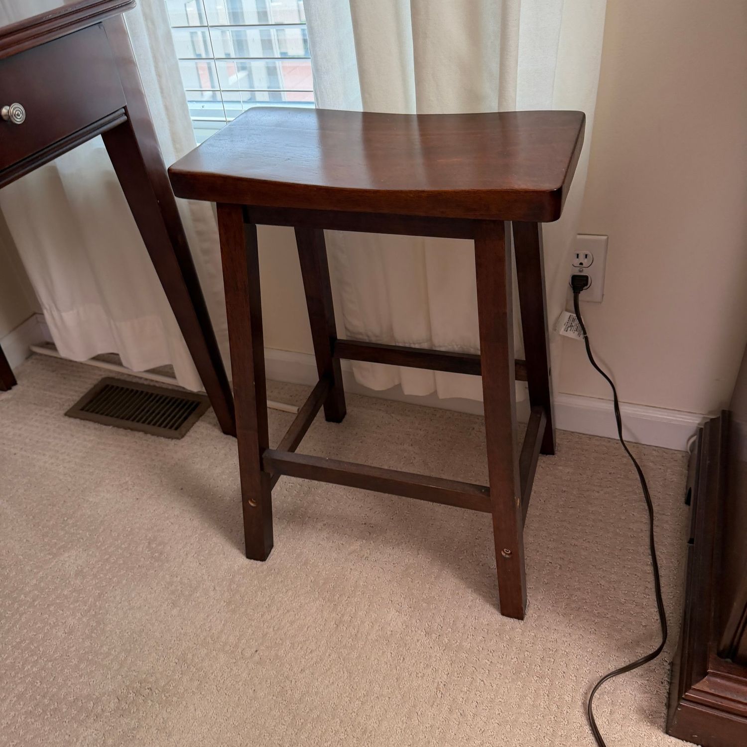 Wooden stool with rectangular seat, 24 Wooden stool with rectangular seat, 24"H x 17"W