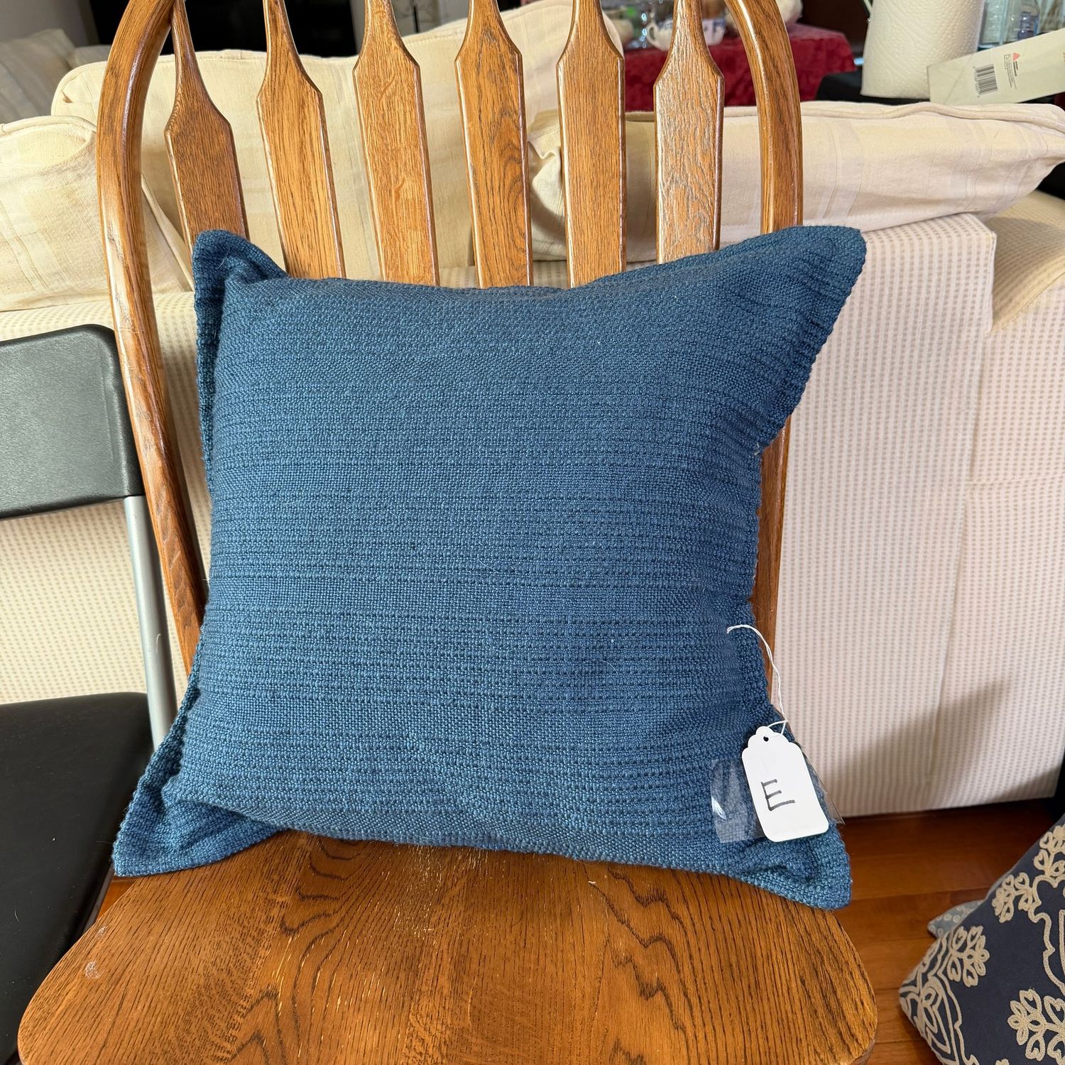 Pillow E - blue woven front, 14"