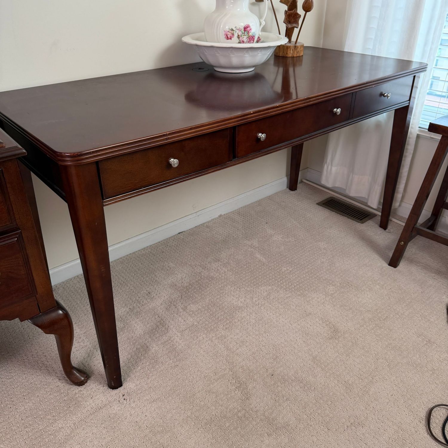 Writing desk with drawer, drop-down drawer, minor wear, 29"H x 58"L x 26"D