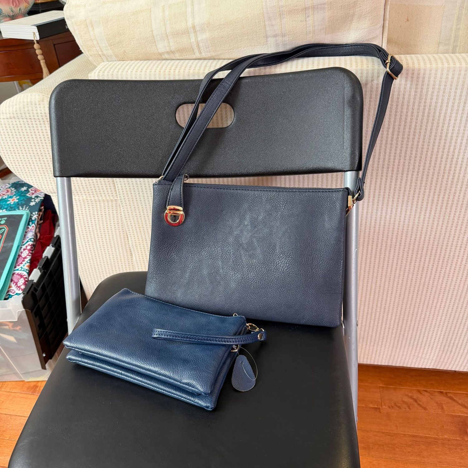 Dark blue purse and wristlet