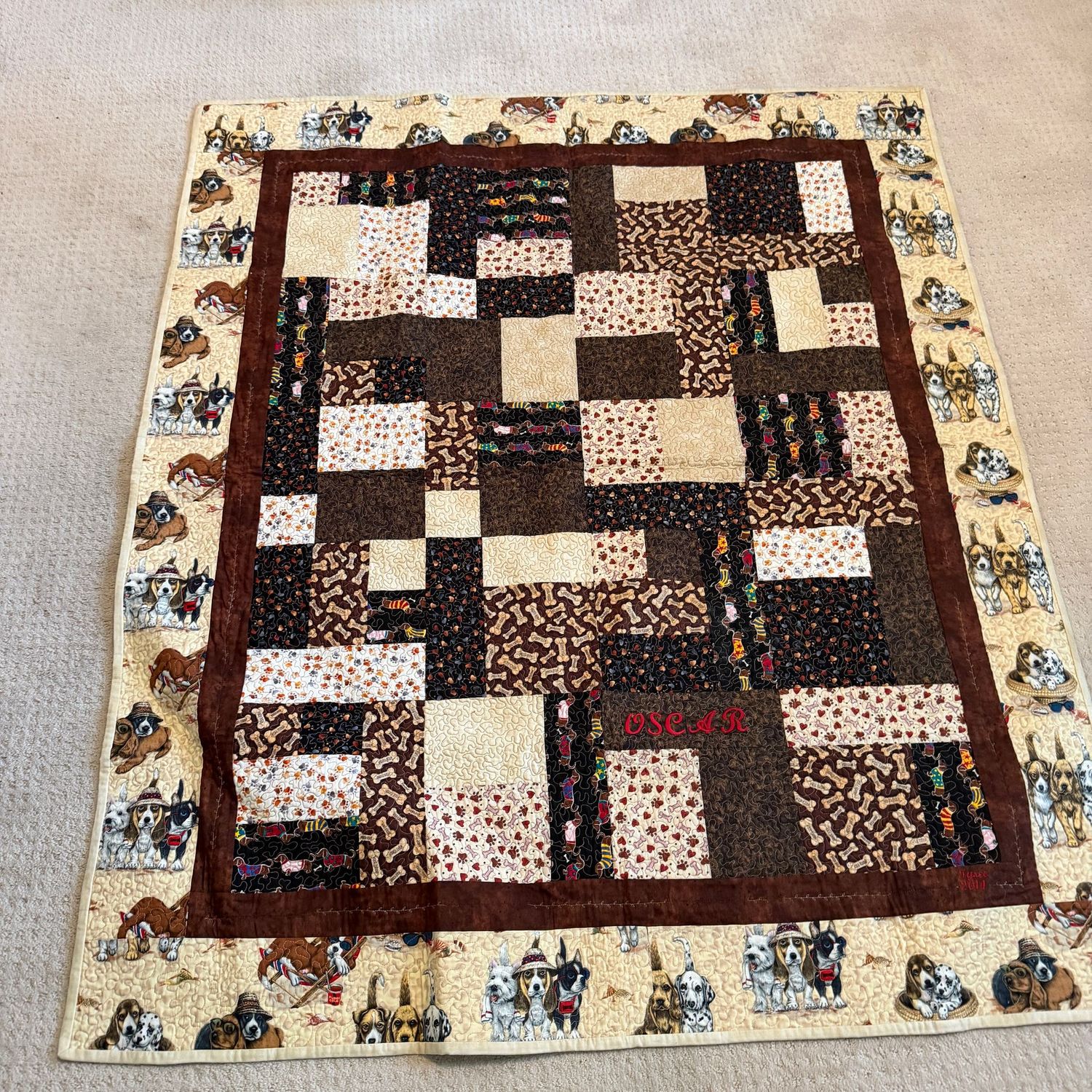 Quilted dogs throw blanket, personalized