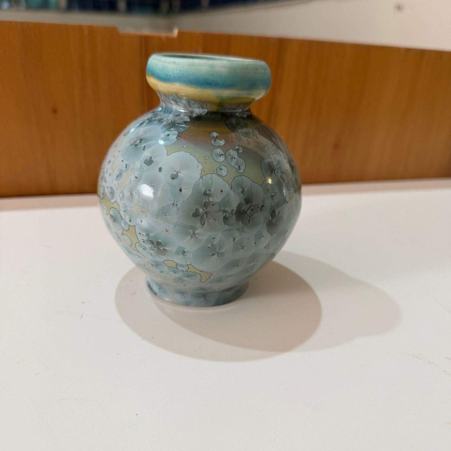 Petite crystalline pottery vase, signed, 4 Petite crystalline pottery vase, signed, 4"