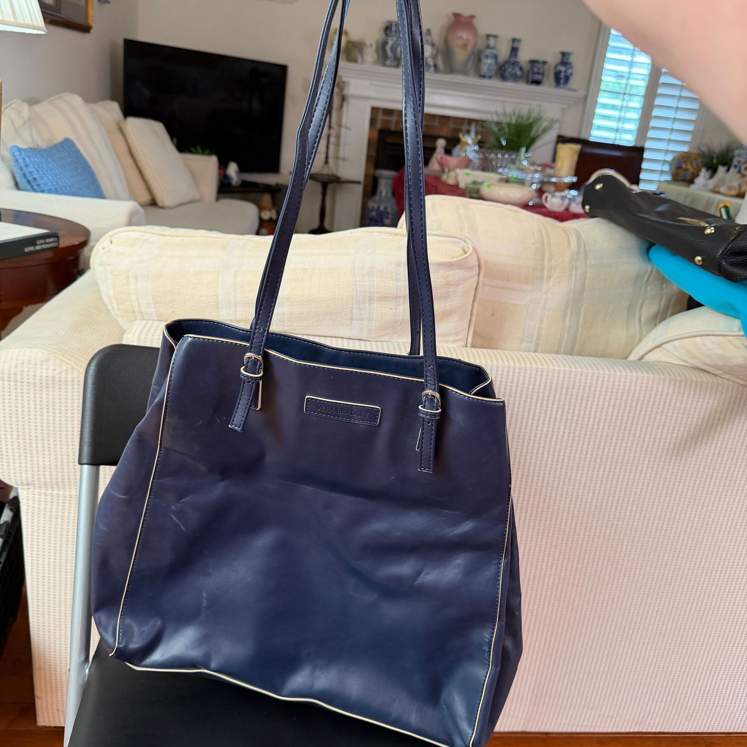 Vera Bradley tall blue purse, tote bag, 15"
