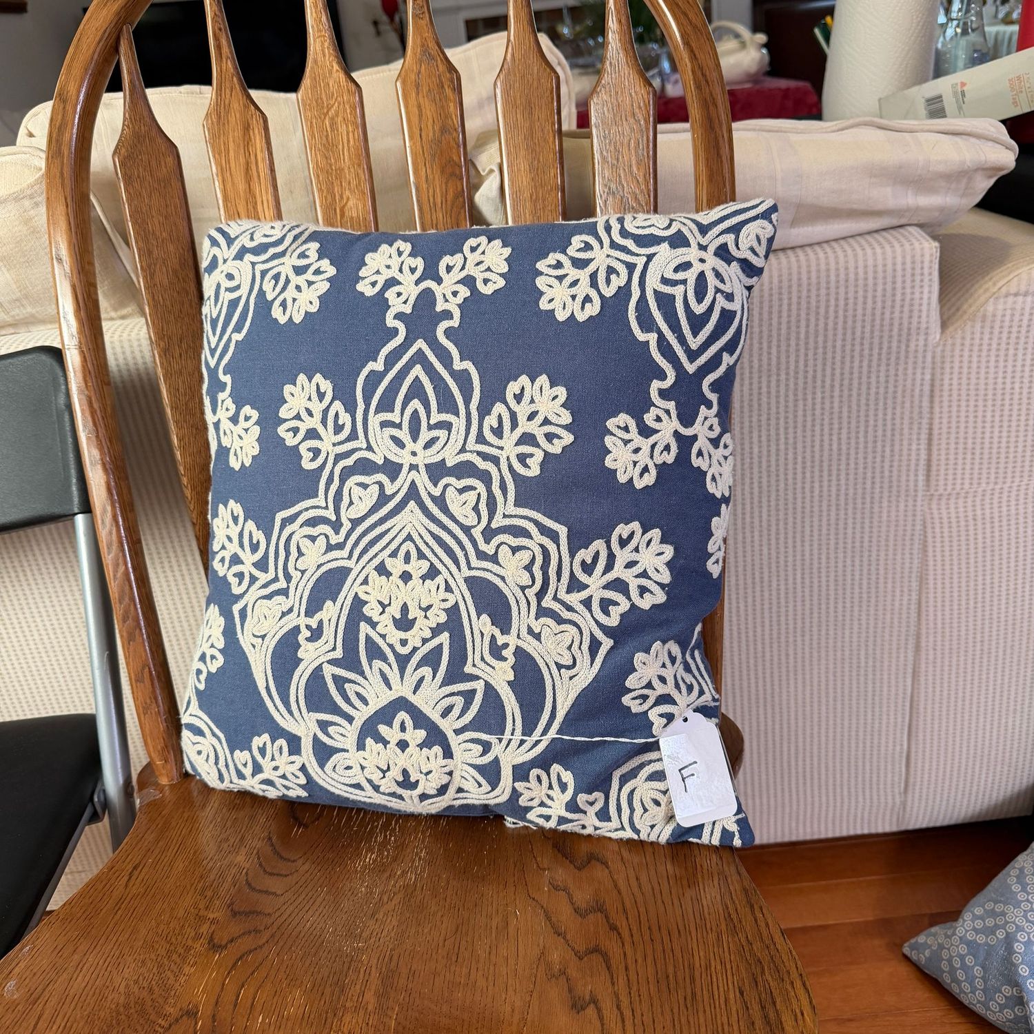 Pillow F - blue and white embroidered, 14 Pillow F - blue and white embroidered, 14"